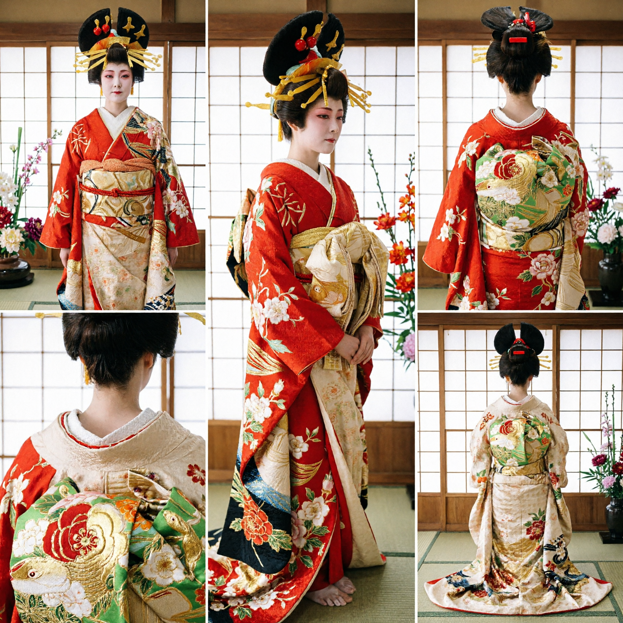 Traditional Japanese Maiko Geisha Kimono Costume Set with Wig for Women Cosplay Stage Performance