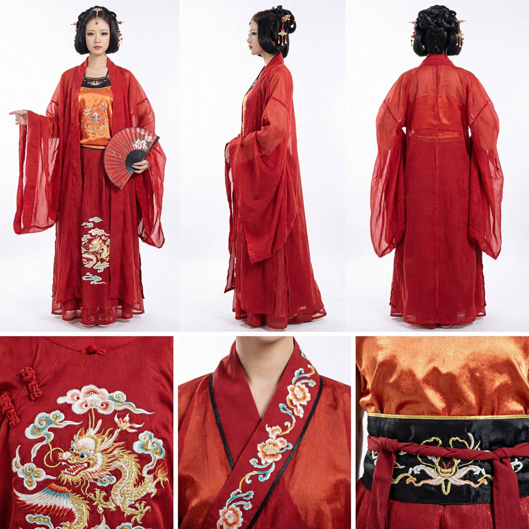 Elegant Red Chinese Traditional Hanfu Costume Tang Dynasty Ancient Dress for Women Stage Performance Cosplay