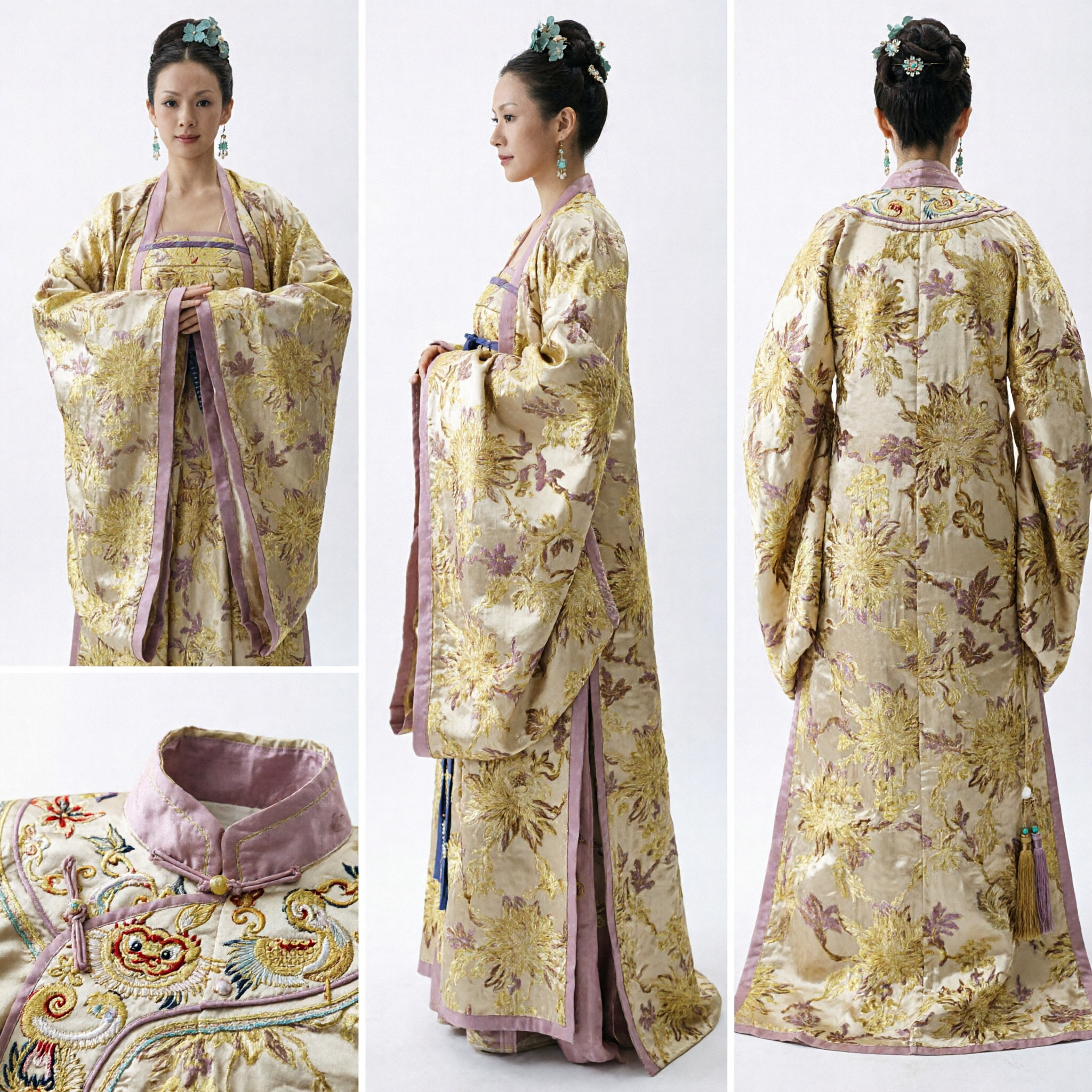 Ancient Chinese Traditional Hanfu Costume Tang Dynasty Palace Lady Yellow Floral Dress for Women Cosplay