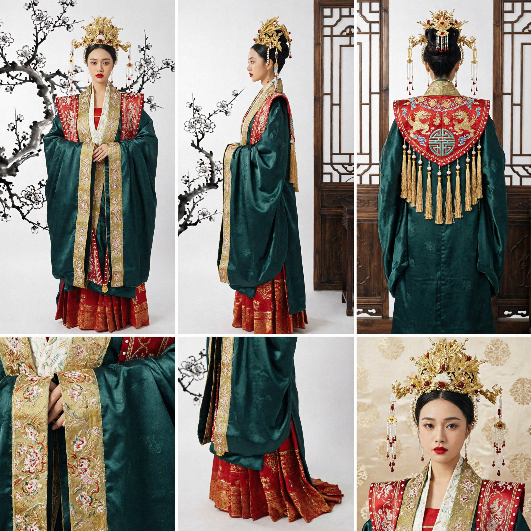 Ancient Chinese Traditional Hanfu Wedding Dress Royal Empress Costume Green and Red Embroidered Gown for Women