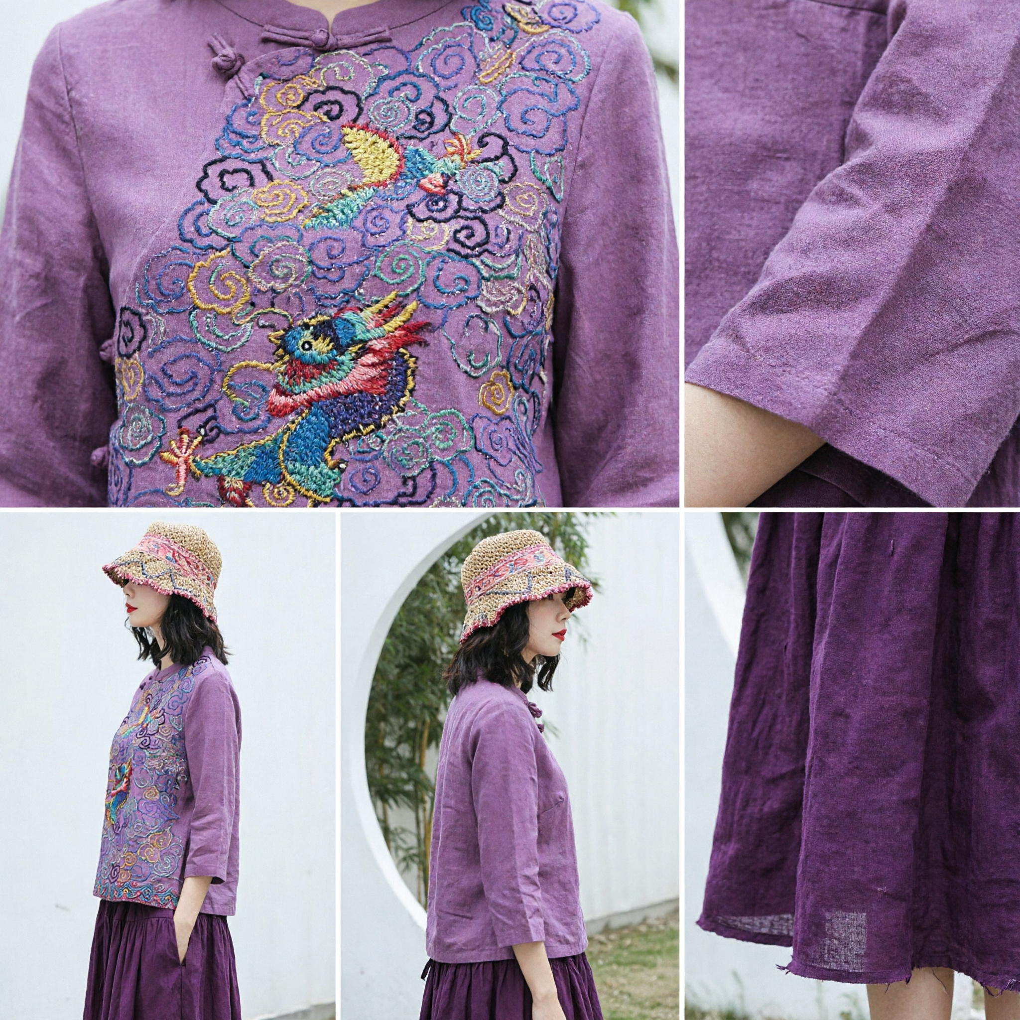 Traditional Chinese Purple Tang Suit Blouse with Dragon Embroidery Women's Ethnic Cotton Linen Top