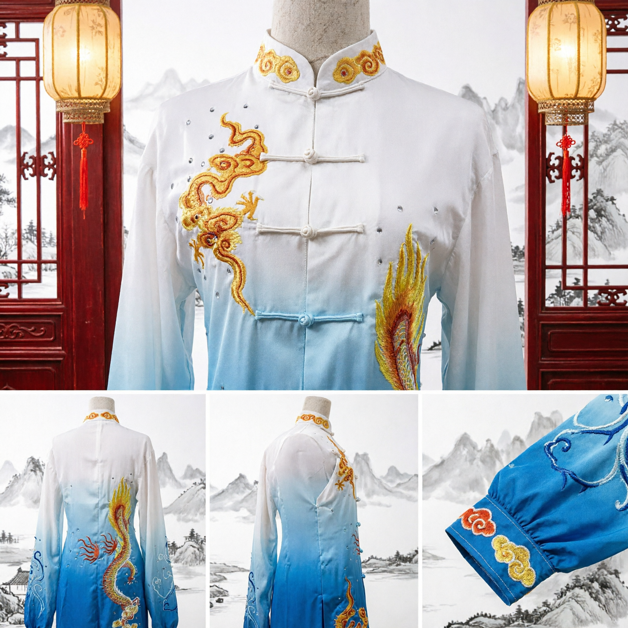 Men's Traditional Chinese Kung Fu Uniform Dragon Embroidery Tai Chi Suit Martial Arts Performance Costume