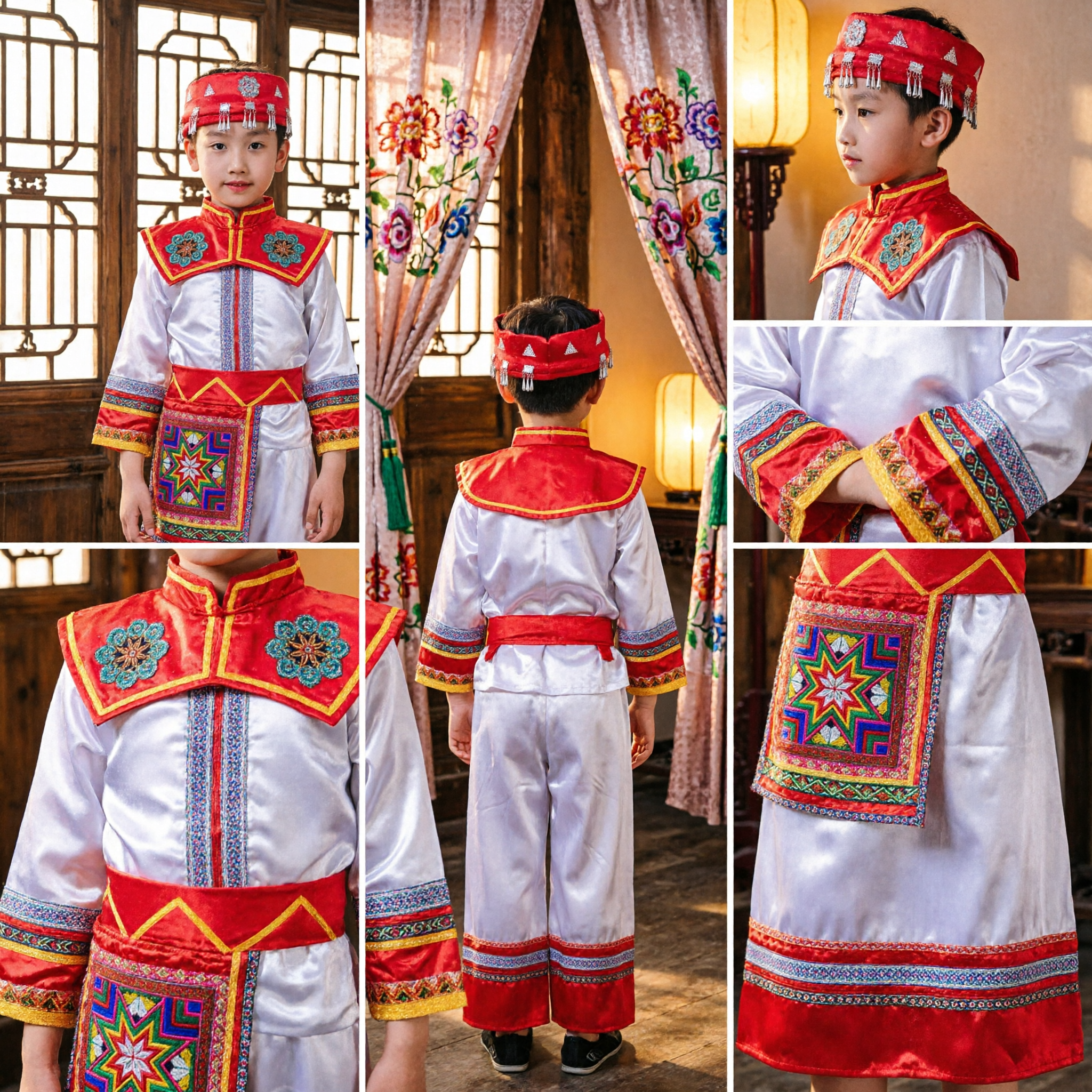 Traditional Chinese Ethnic Minority Folk Dance Costume for Boys Kids Stage Performance Outfit with Embroidery