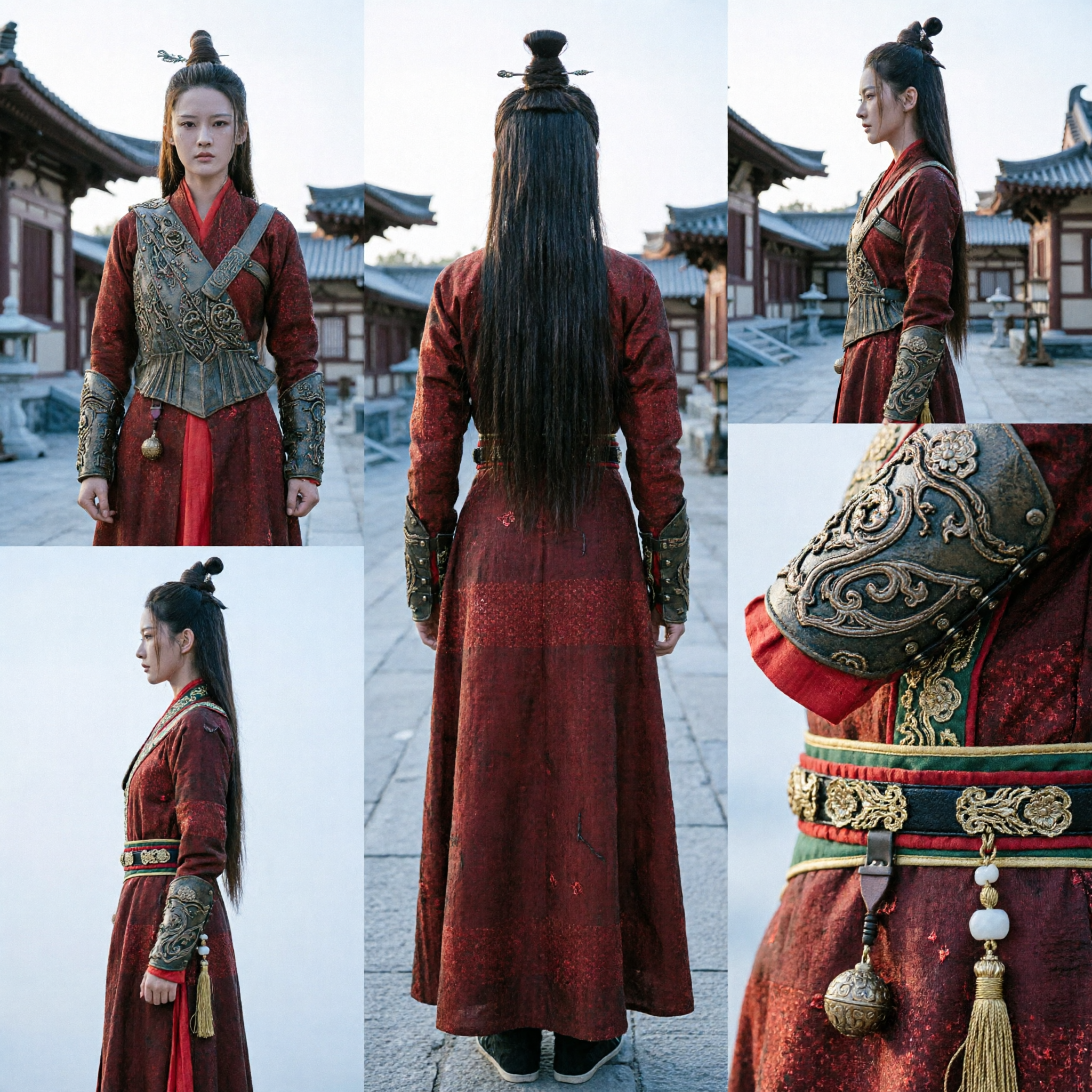 Traditional Chinese Ancient Female Warrior Costume Hanfu Robe with Embroidered Armor Vest for Cosplay