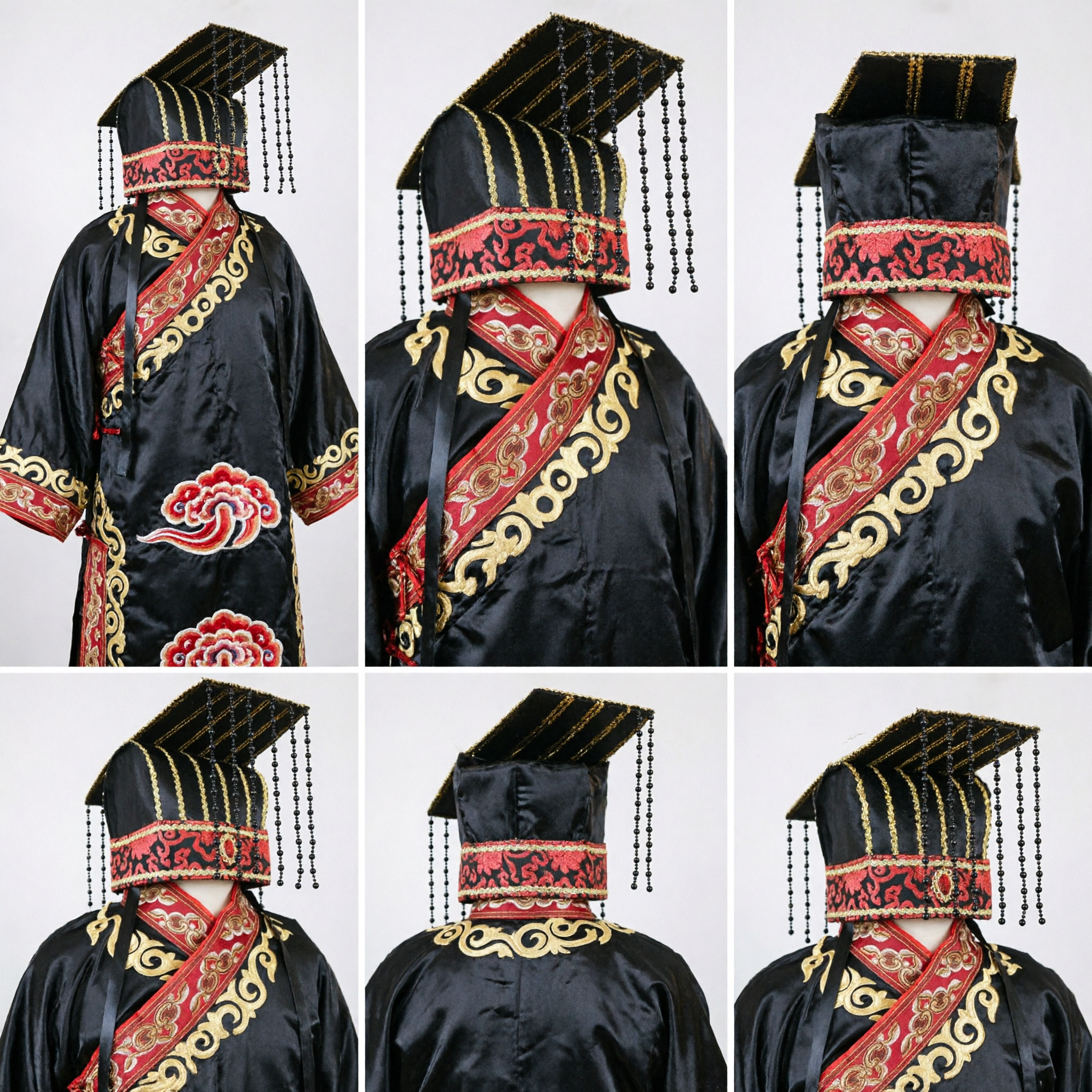 Traditional Chinese Emperor Crown Ancient Hanfu Headdress Black Gold Embroidery Ceremonial Costume Accessory for Men