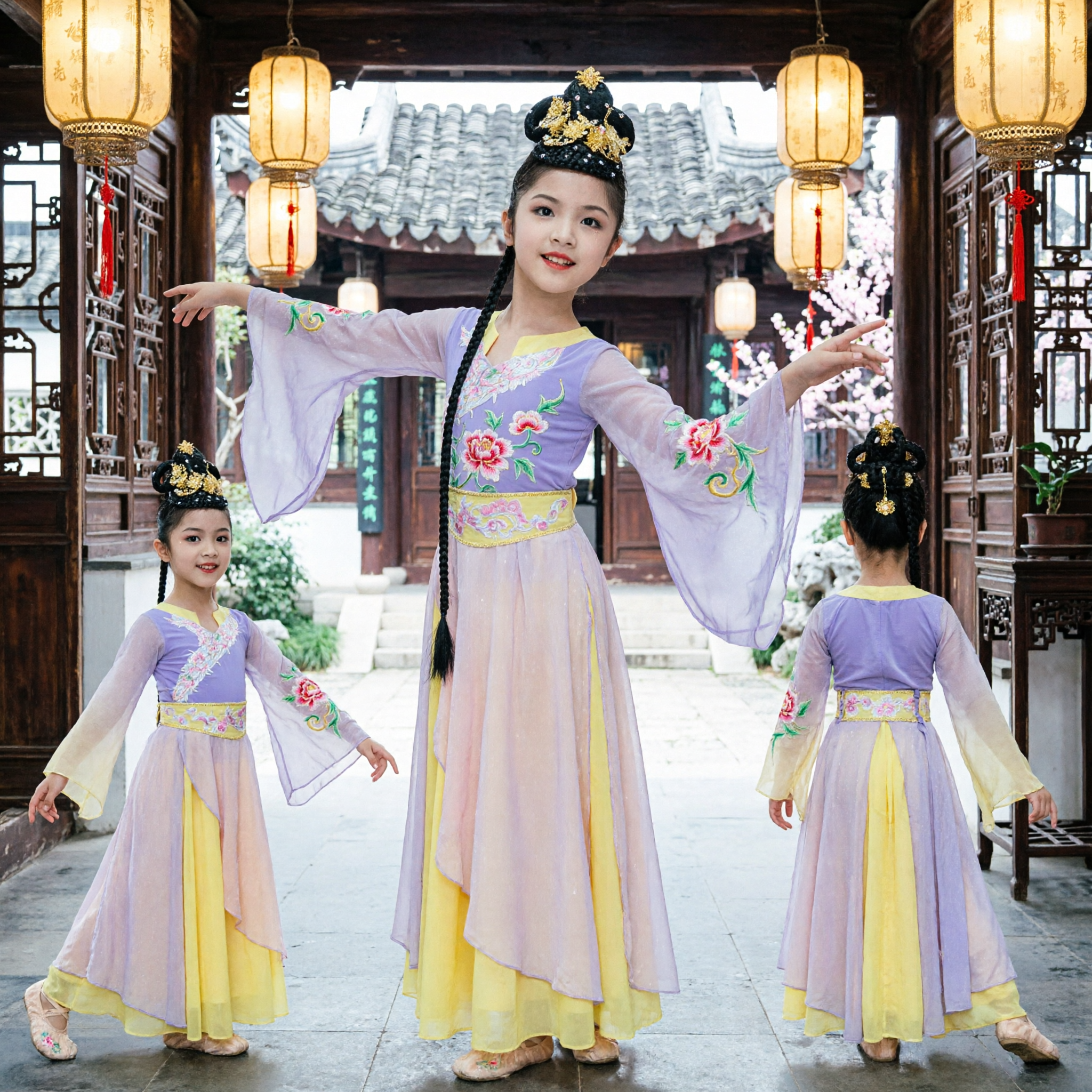 Girls Traditional Chinese Dance Costume Tang Dynasty Princess Hanfu Dress Kids Stage Performance Wear