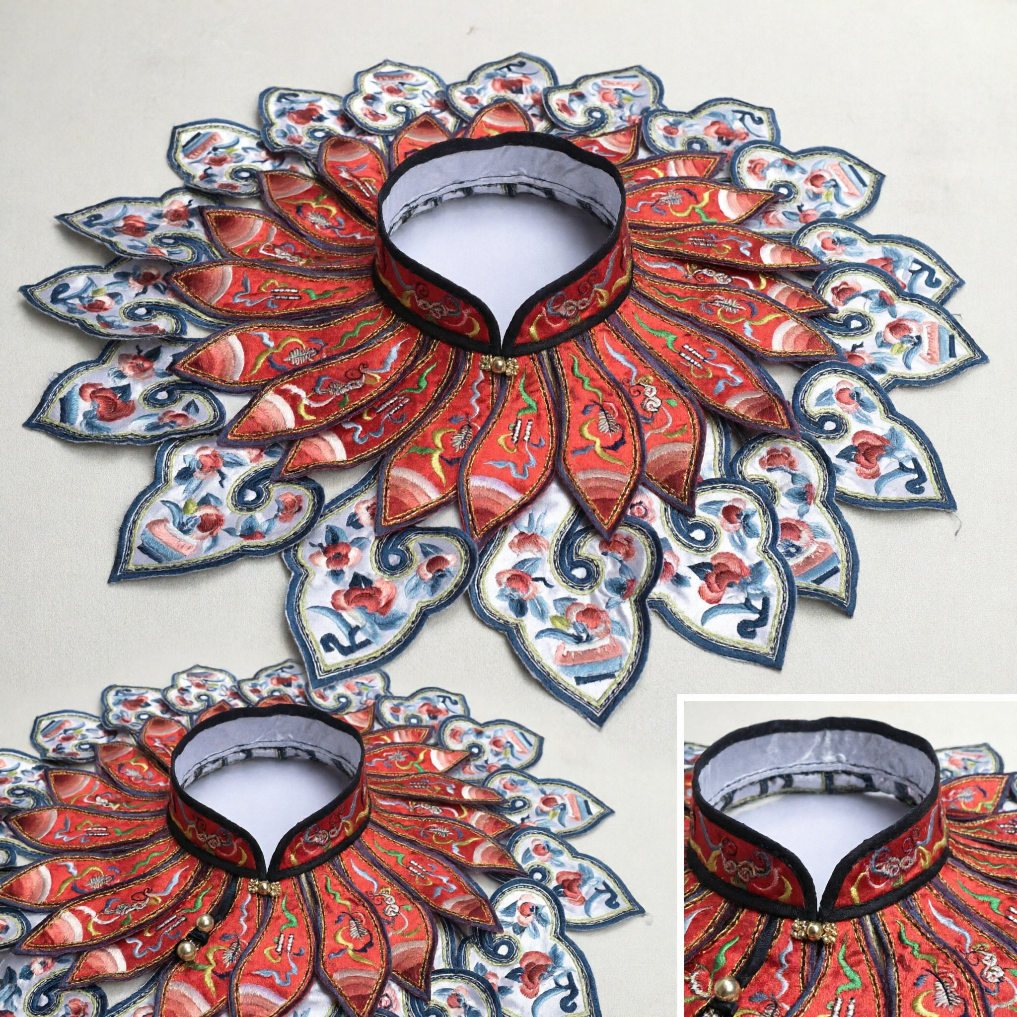 Traditional Chinese Peking Opera Costume Red Floral Embroidery Cloud Shoulder Collar Accessory for Stage Performance