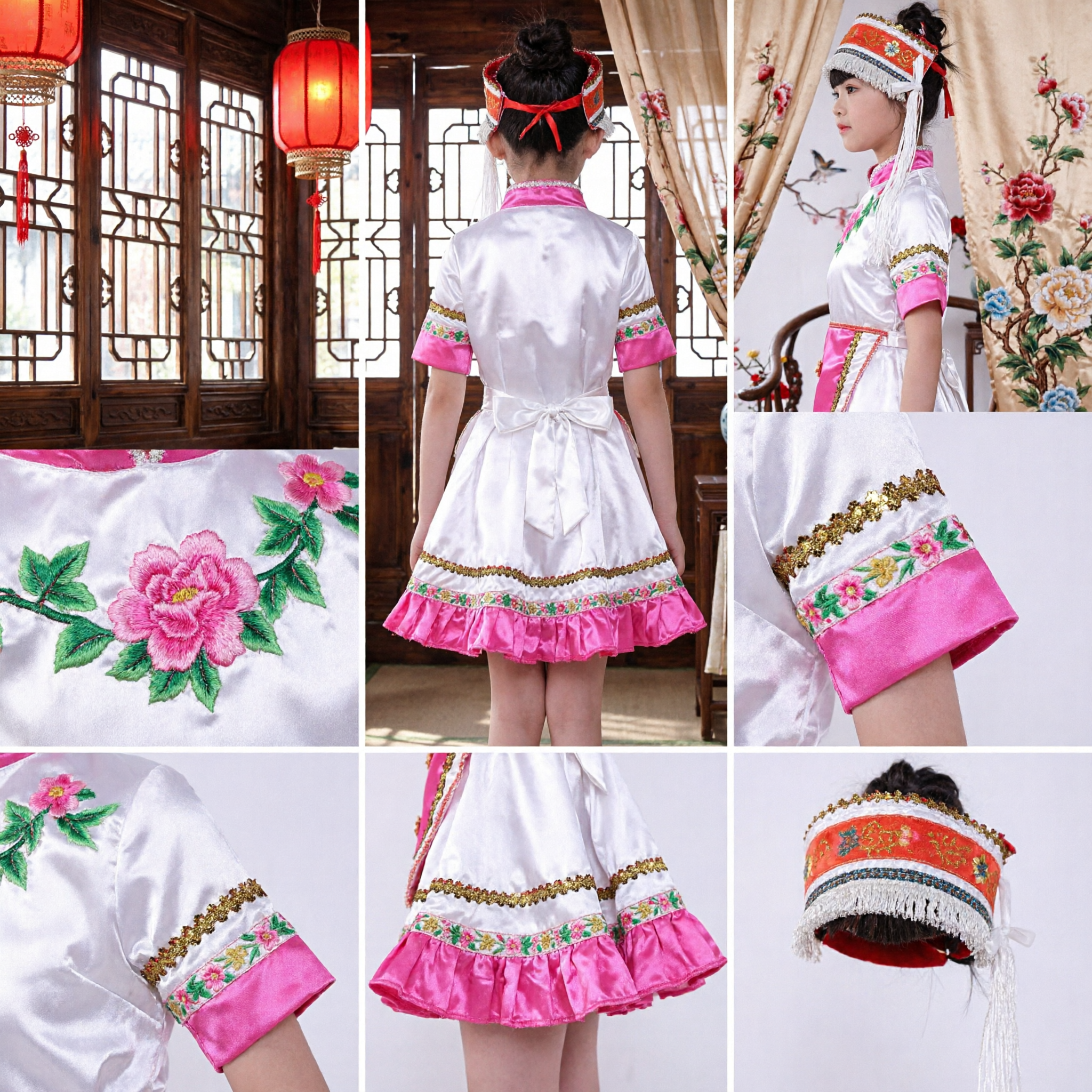 Traditional Chinese Folk Dance Costume for Girls Kids Ethnic Minority Stage Performance Dress Outfit