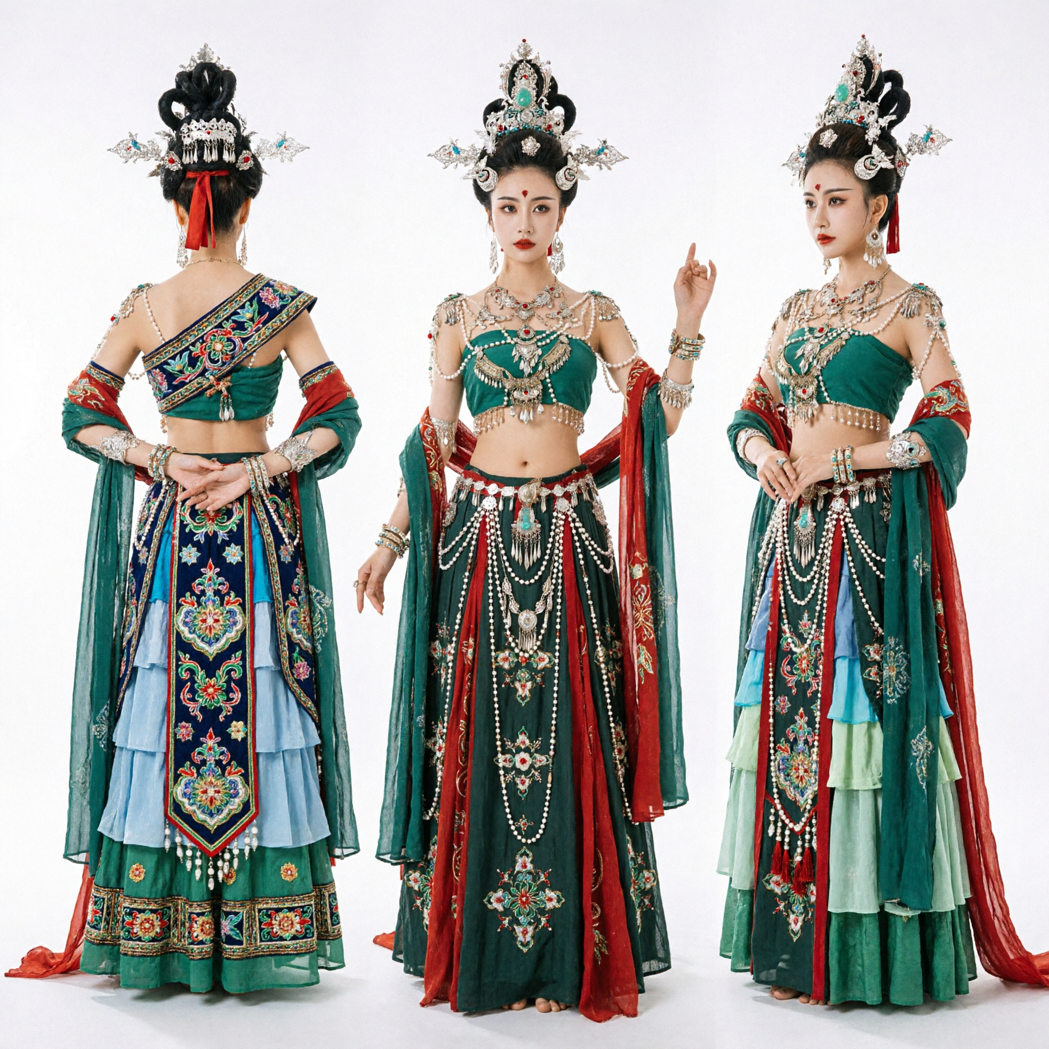 Traditional Chinese Dunhuang Flying Apsara Dance Costume Women Stage Performance Green Hanfu Dress
