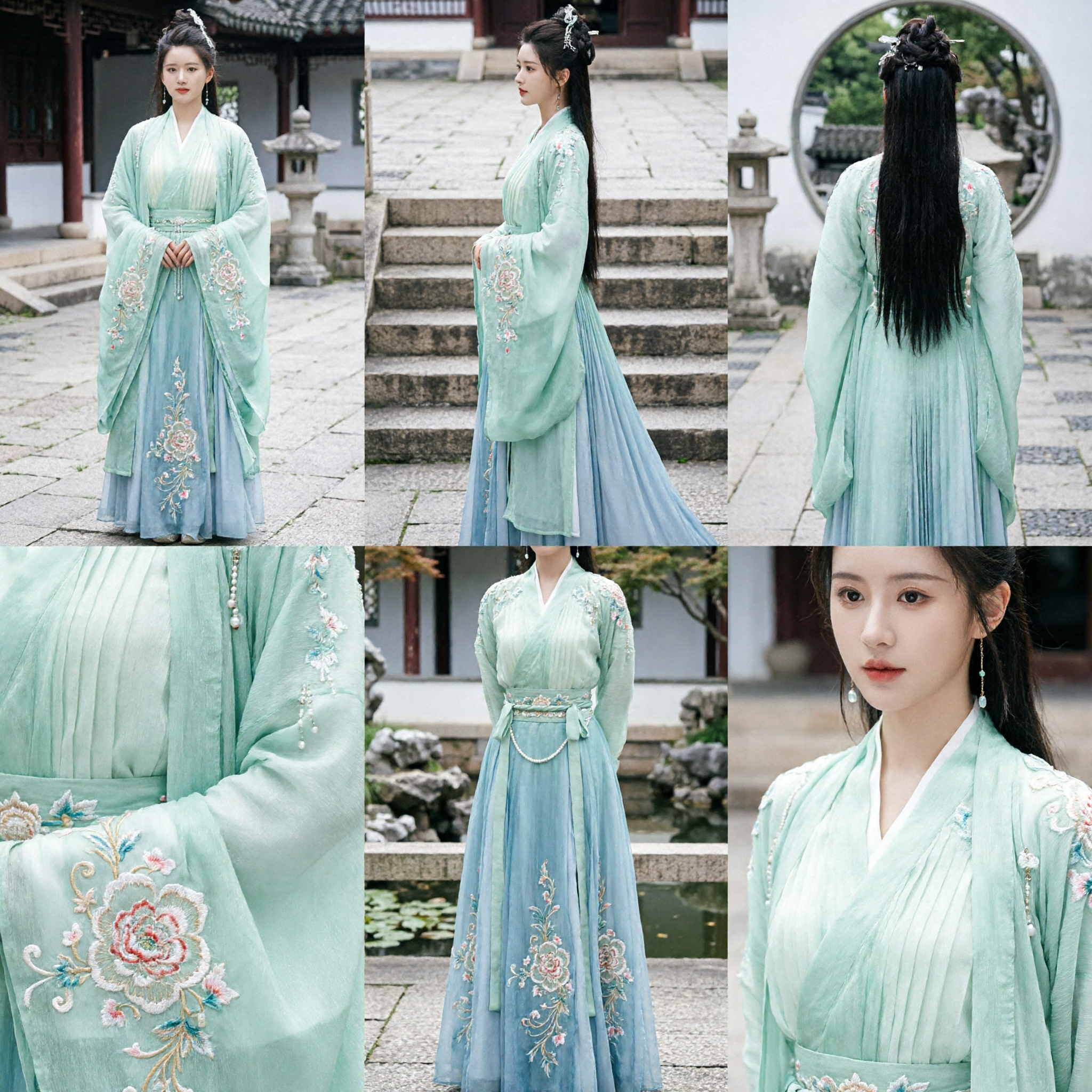Chinese Traditional Hanfu Ancient Costume Green Gradient Fairy Dress for Women Period Drama