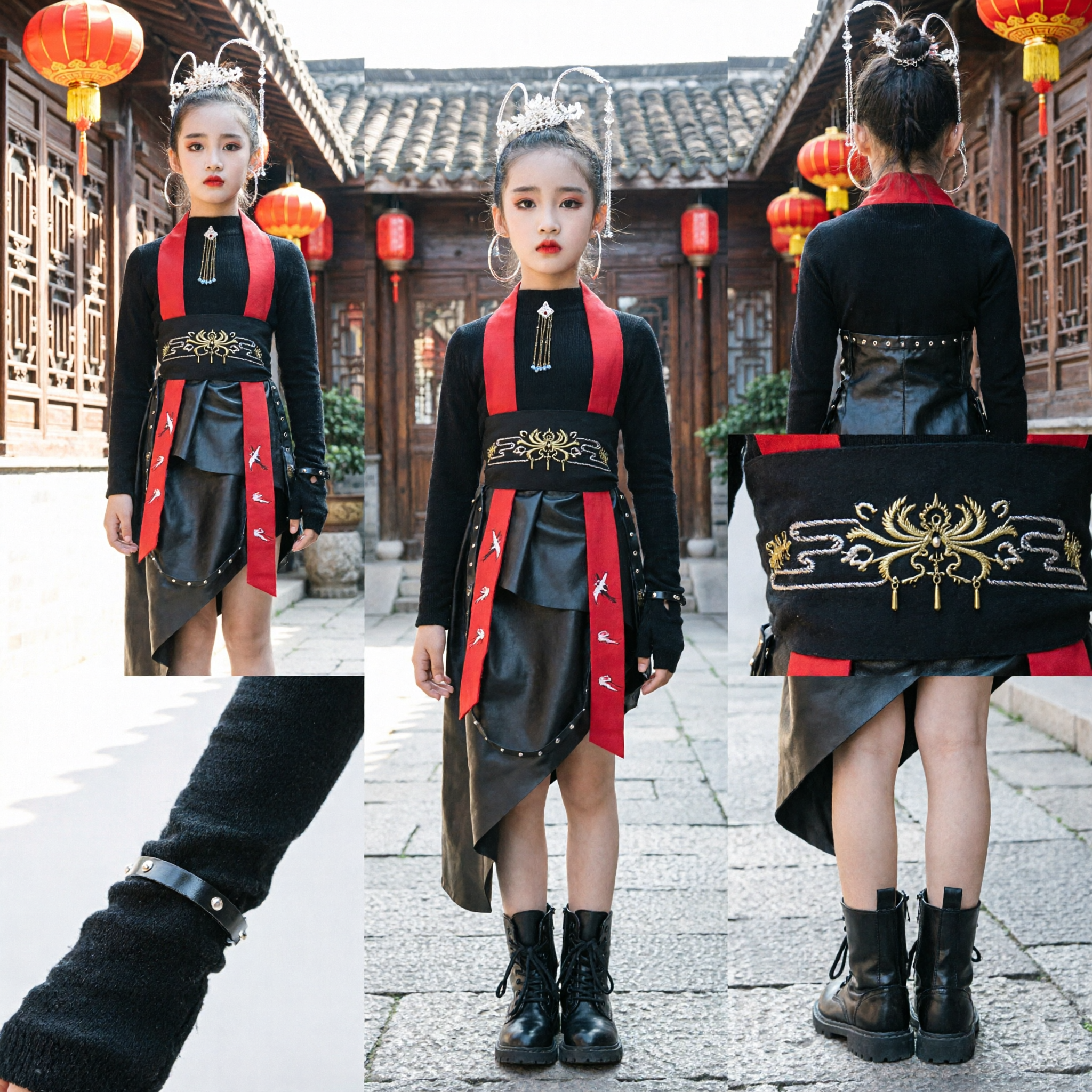 Chinese Traditional Wuxia Costume for Girls Black and Red Martial Arts Stage Dance Performance Outfit