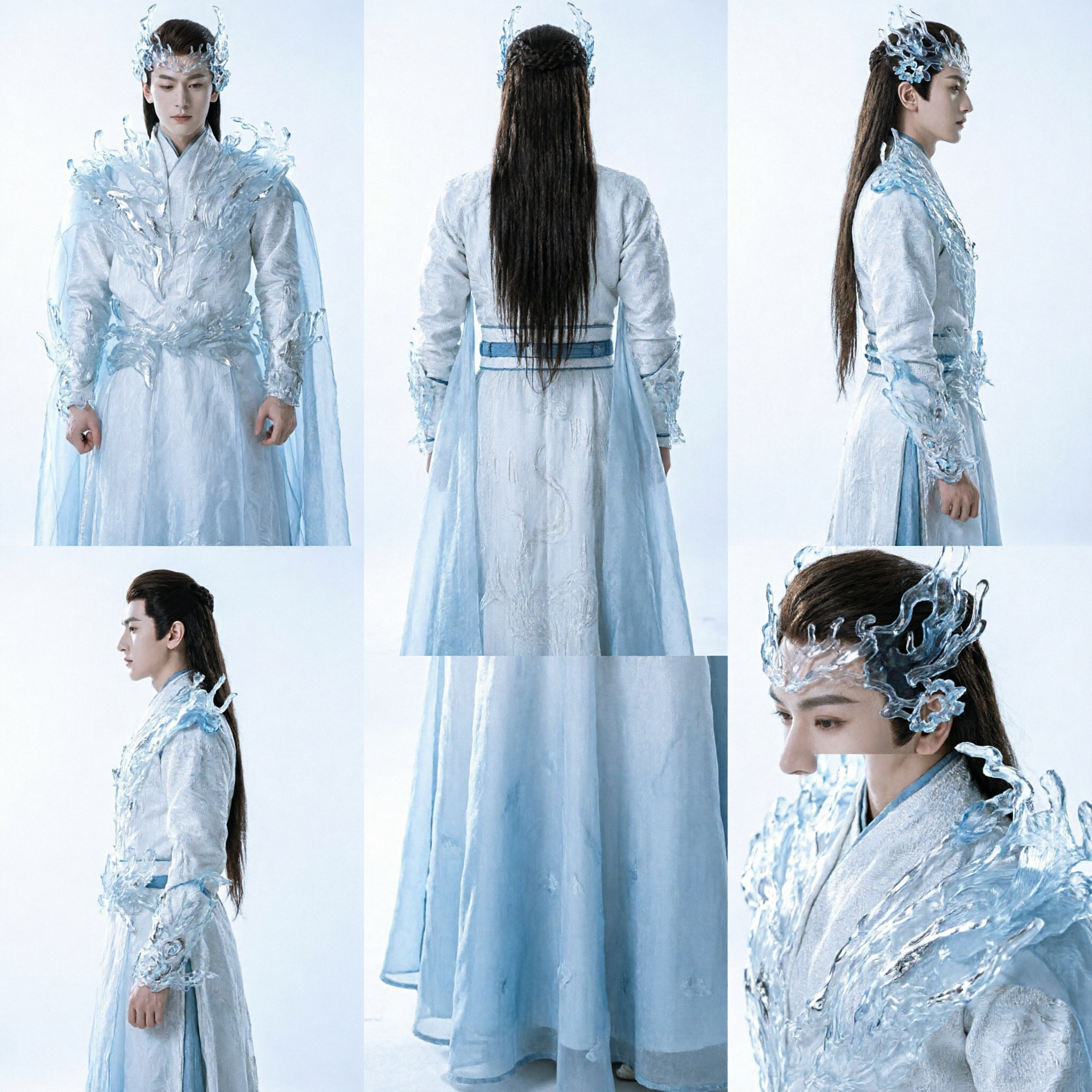 Men's Ancient Chinese Ice Dragon God Hanfu Costume Xianxia Fantasy Cosplay Outfit for Stage Performance