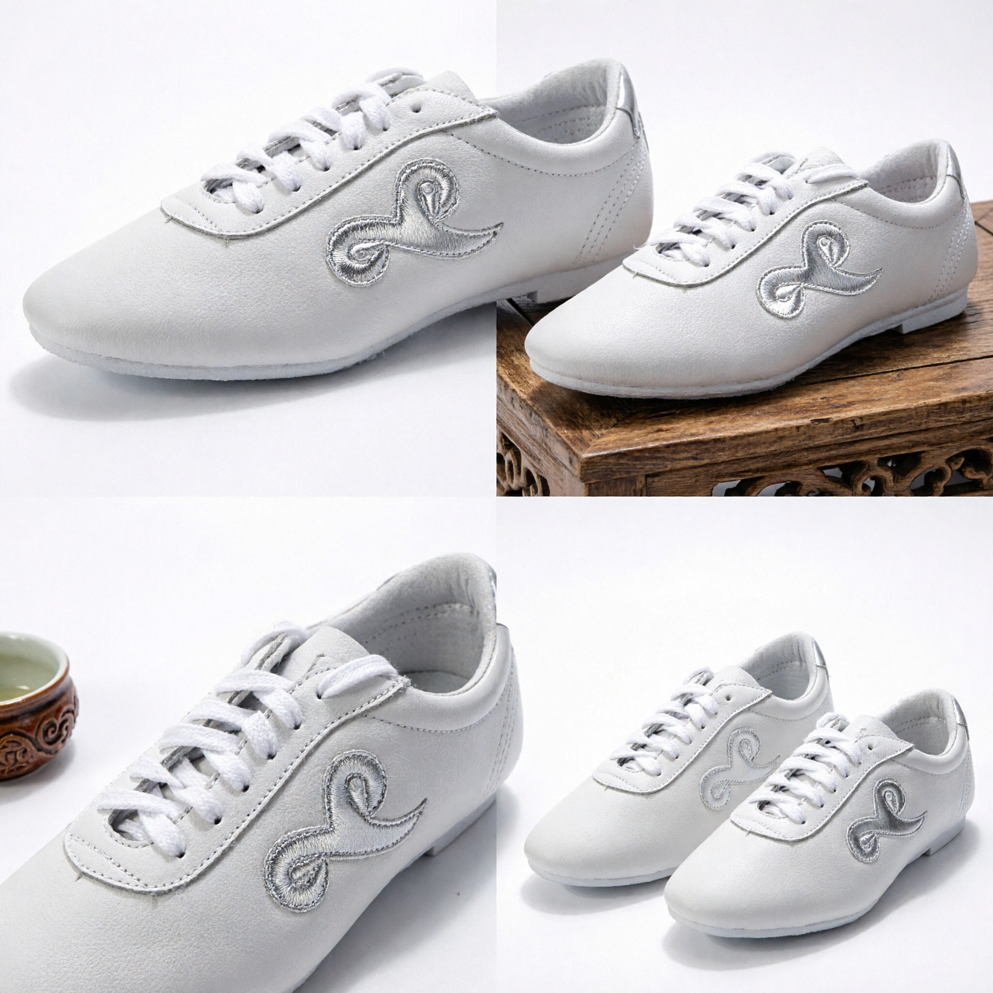 White Leather Kung Fu Shoes Traditional Chinese Martial Arts Tai Chi Wushu Training Sneakers for Performance