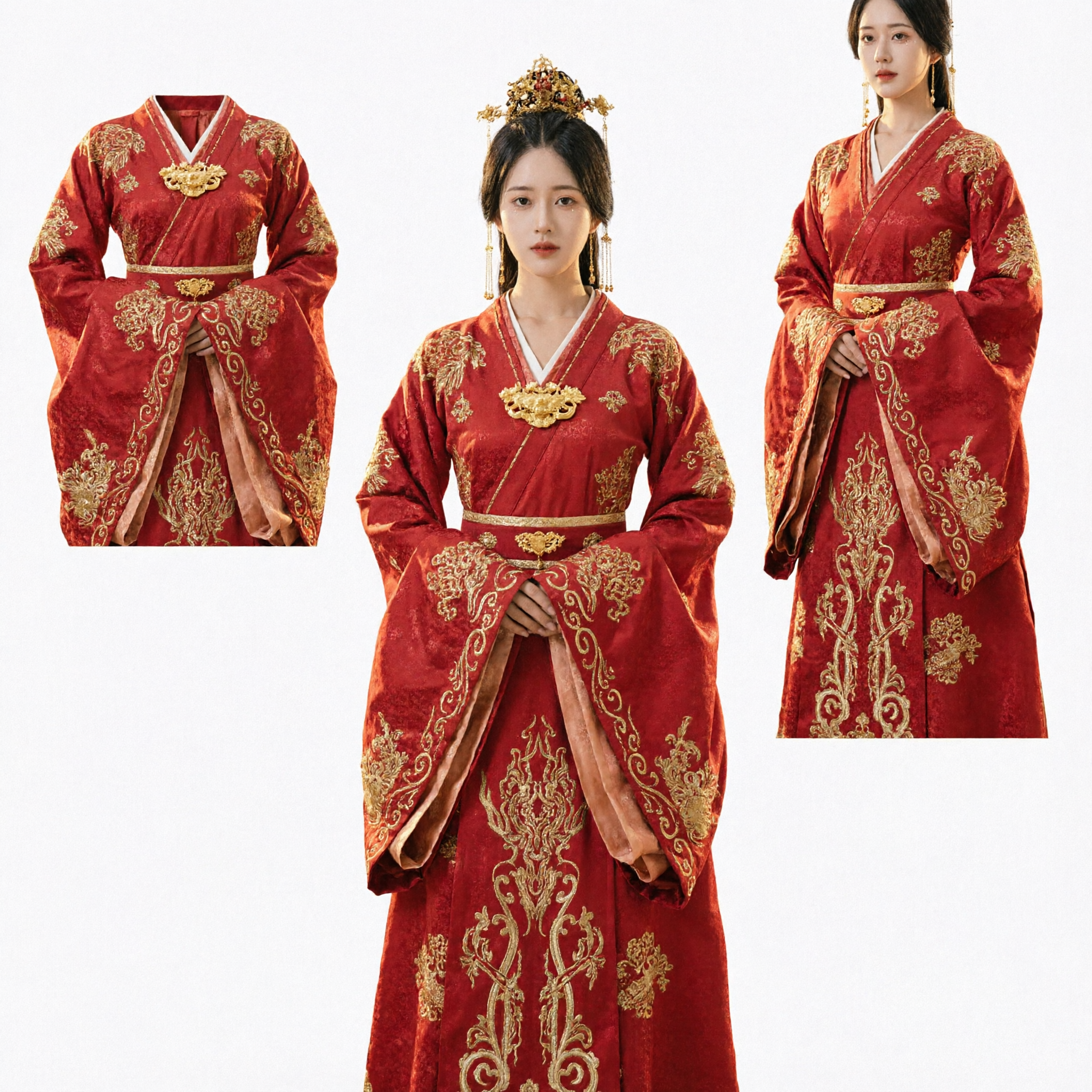 Traditional Chinese Red Hanfu Ancient Costume Gold Embroidered Wedding Dress for Women Historical Cosplay