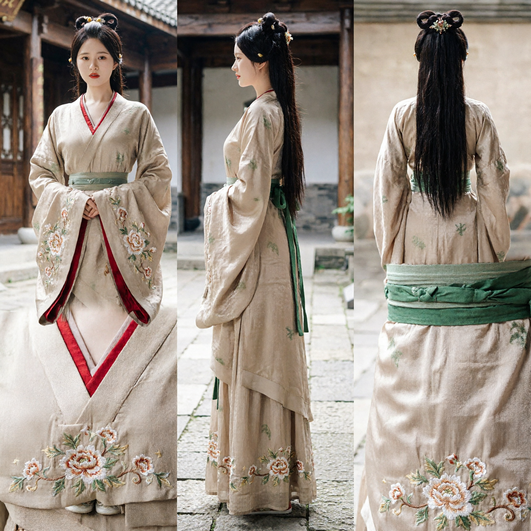 Ancient Chinese Hanfu Costume Traditional Han Dynasty Beige Ruqun Dress for Women Cosplay Photography