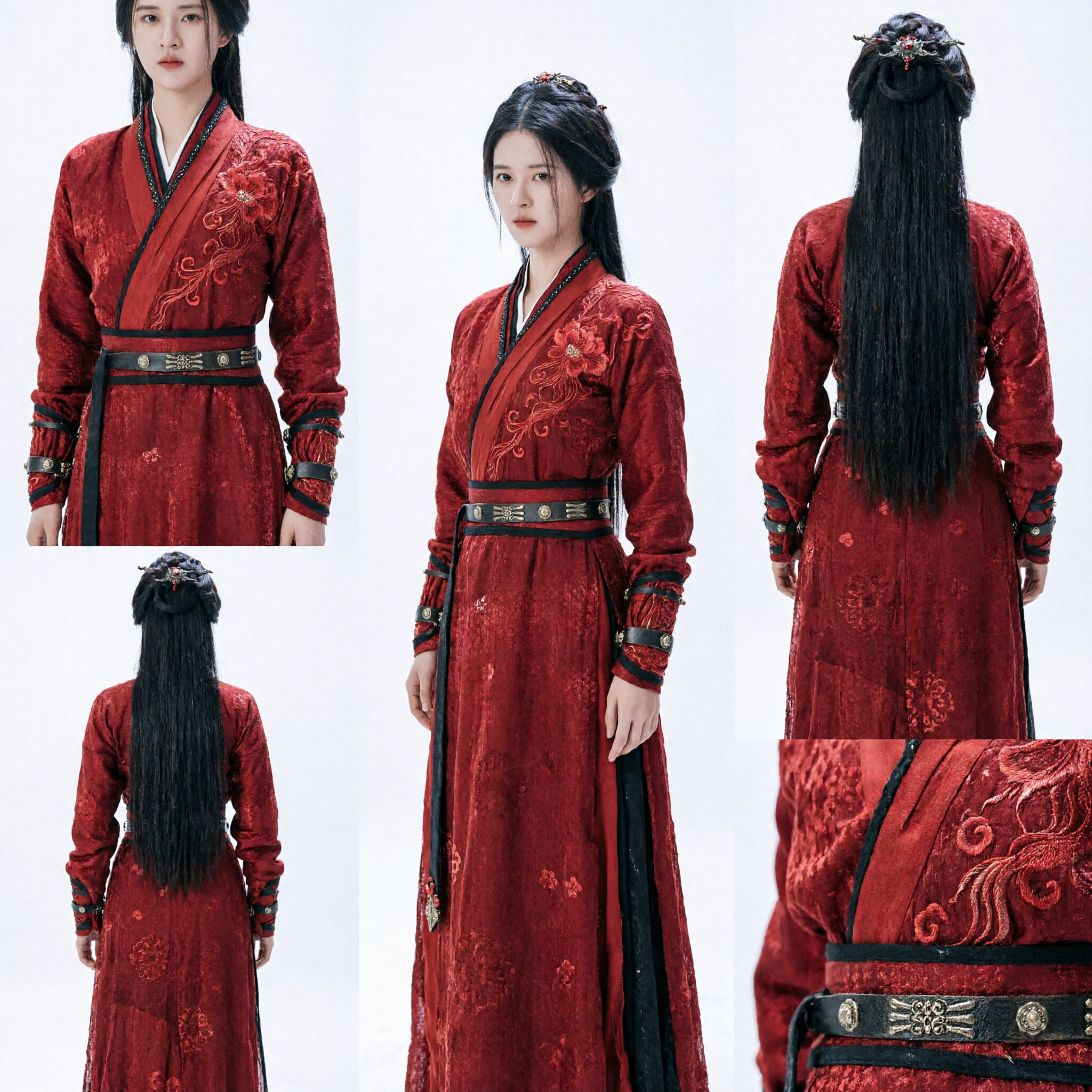 Chinese Ancient Wuxia Red Hanfu Costume Traditional Knight Errant Horse Riding Robe for Women
