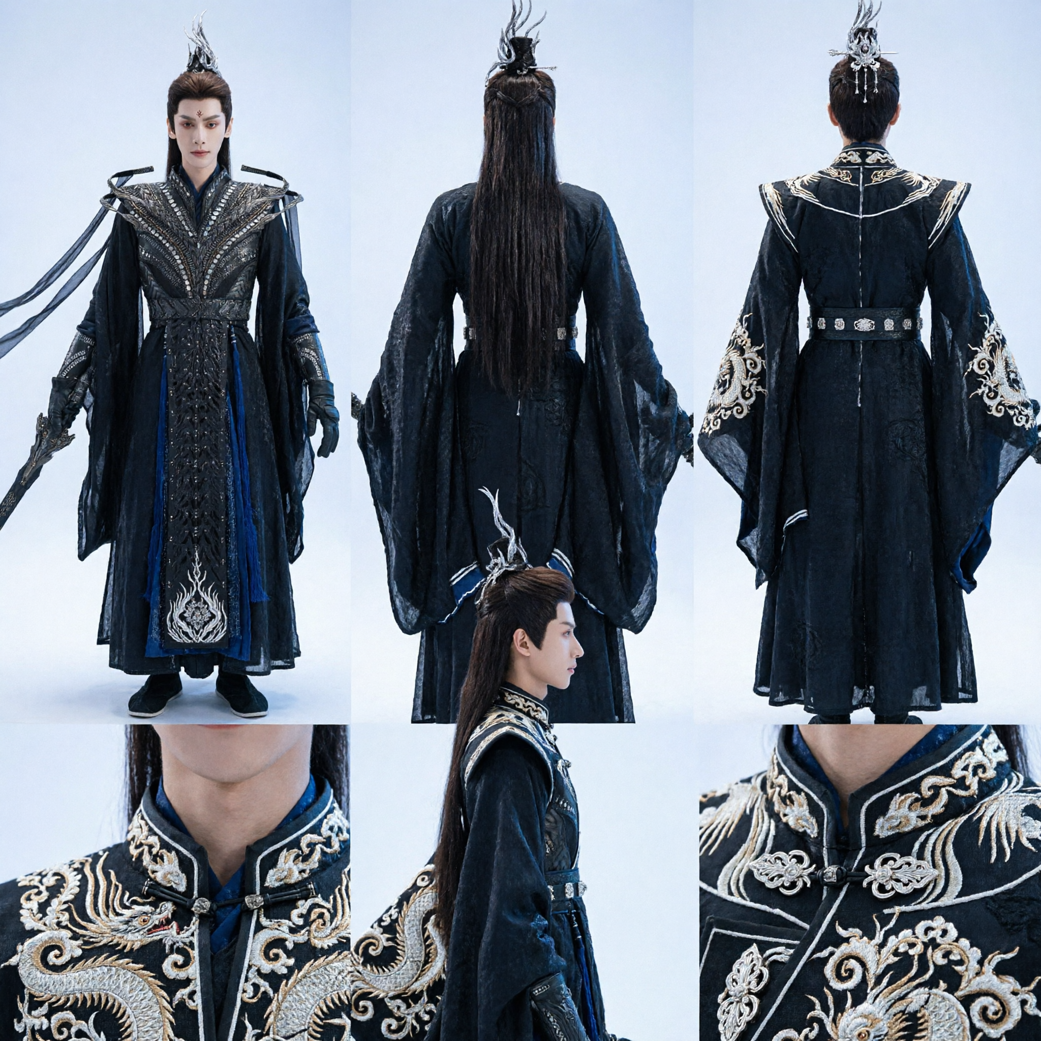 Chinese Ancient Style Black Armor Hanfu Men's Fantasy Cosplay Costume Demon Lord Outfit