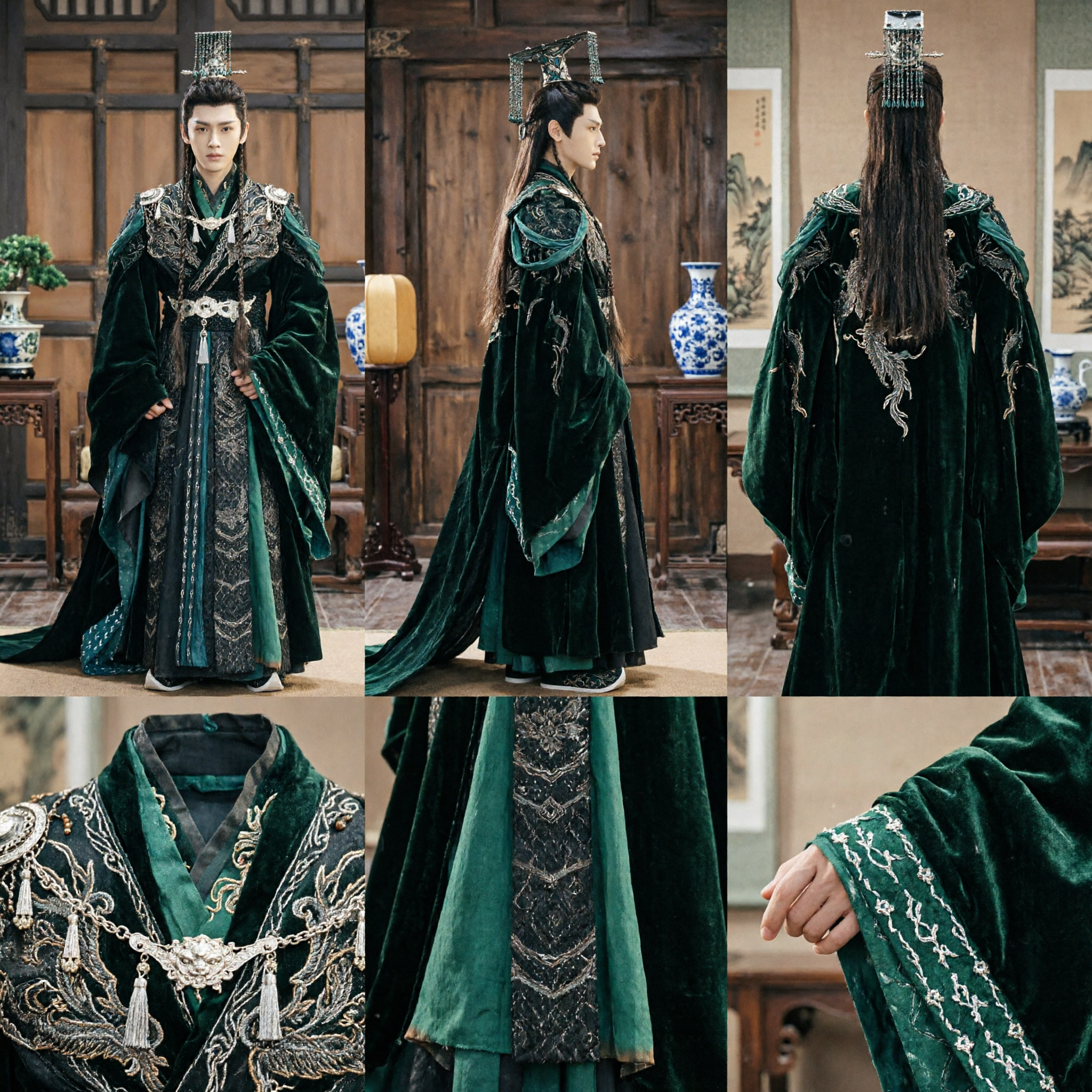 Majestic Black Chinese Emperor Hanfu Costume for Men Ancient Traditional Fantasy Drama Cosplay Outfit
