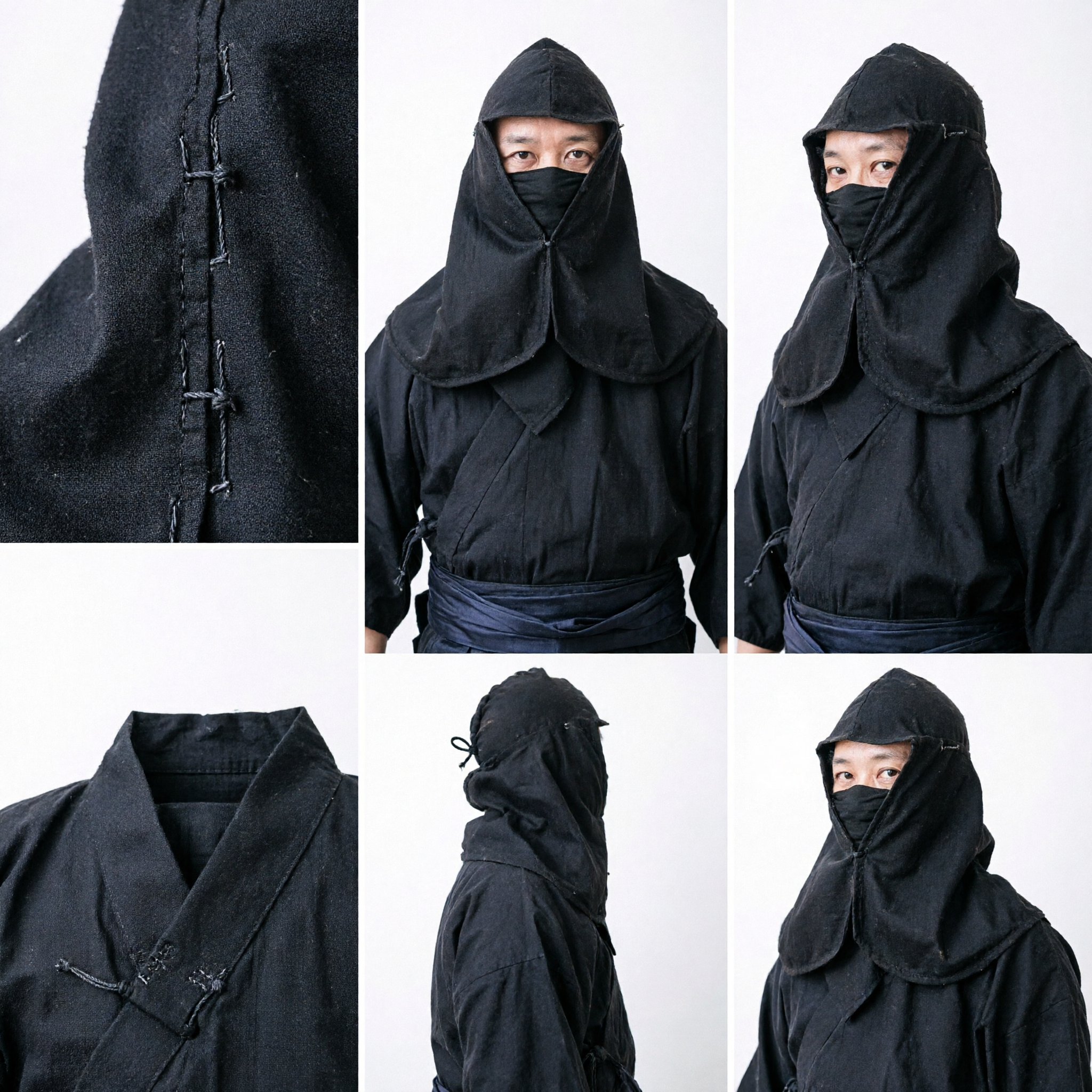 Traditional Japanese Black Ninja Costume with Face Mask and Headband for Adult Halloween Cosplay
