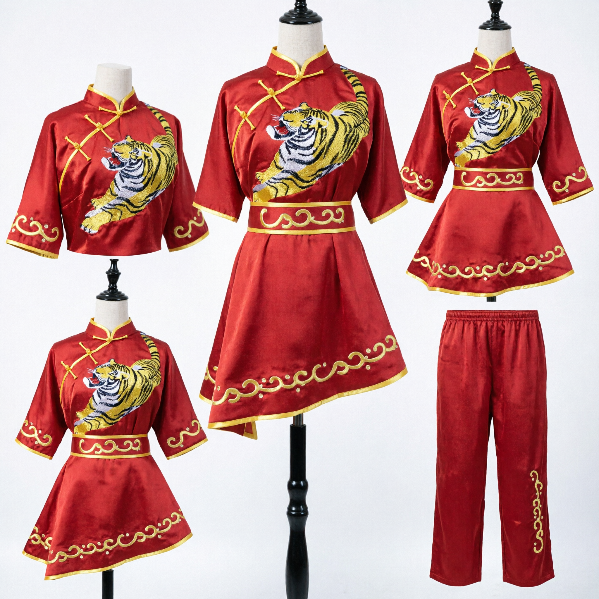 Red Traditional Chinese Martial Arts Costume Tiger Embroidery Kung Fu Uniform for Lion Dance Performance