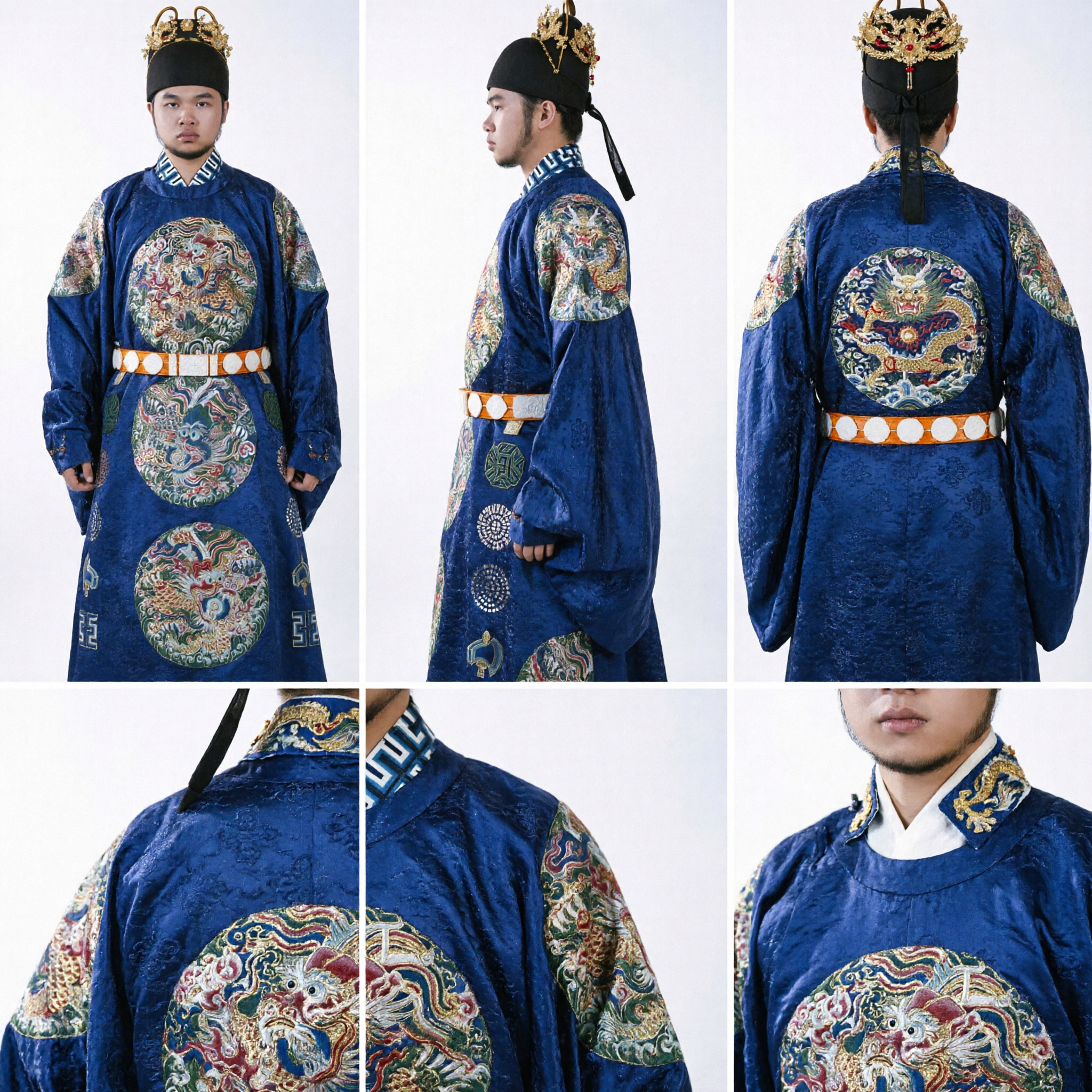 Traditional Chinese Ming Dynasty Blue Dragon Robe Hanfu Costume for Men Ancient Emperor Official Dress