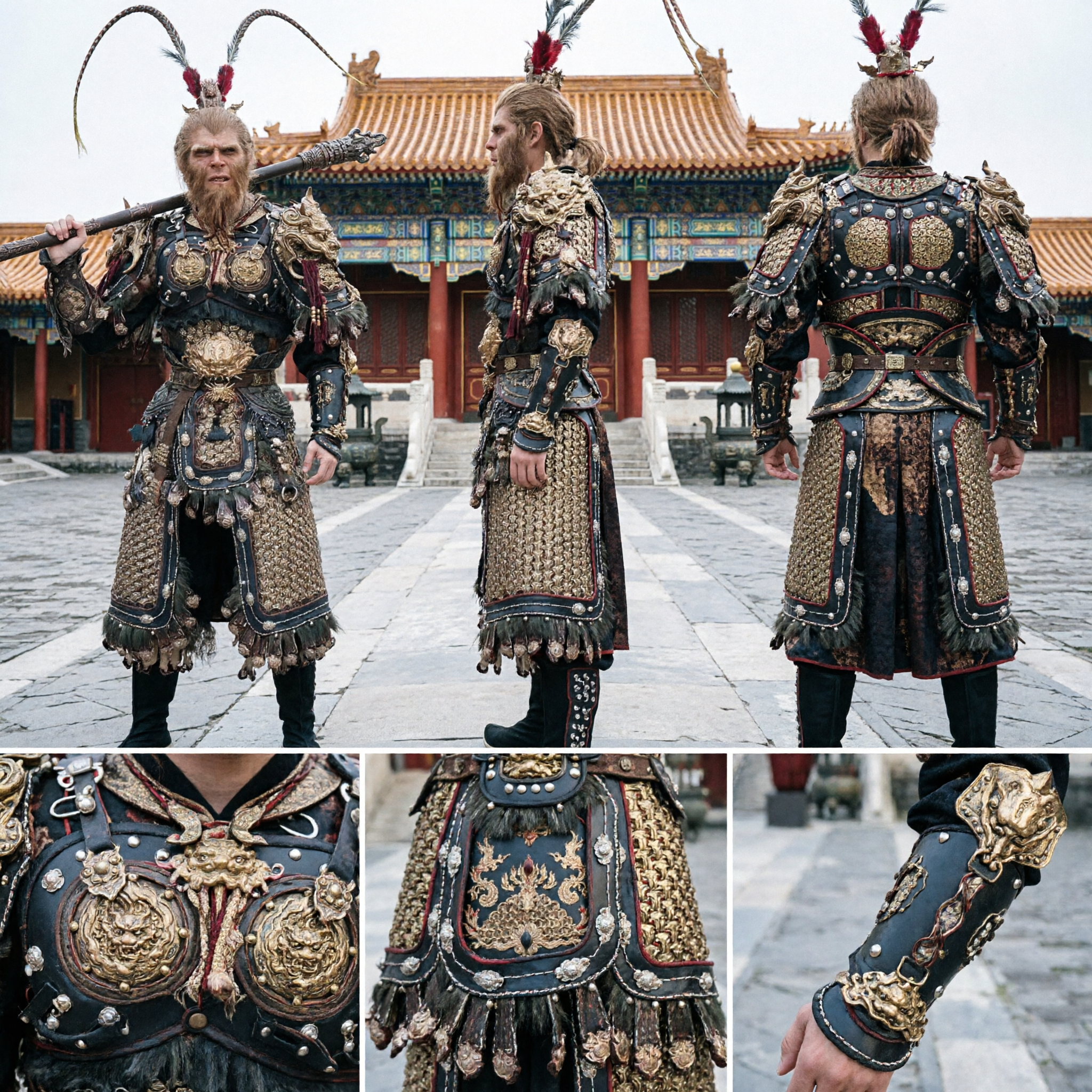 Deluxe Sun Wukong Monkey King Cosplay Costume Traditional Chinese Warrior Armor Set for Men Stage Performance