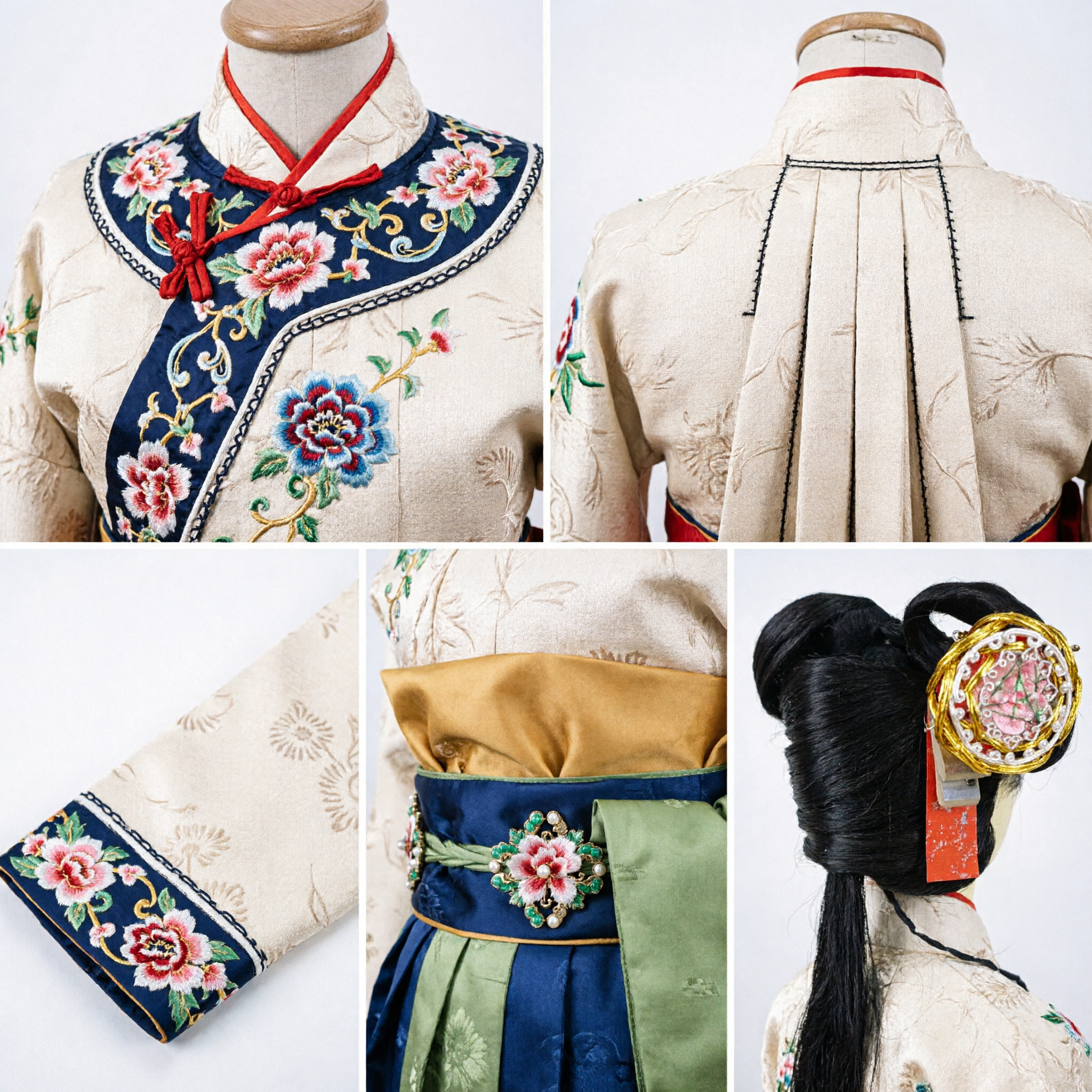 Traditional Japanese Geisha Wig with Gold Floral Kanzashi Hair Ornament for Cosplay and Kimono Costume