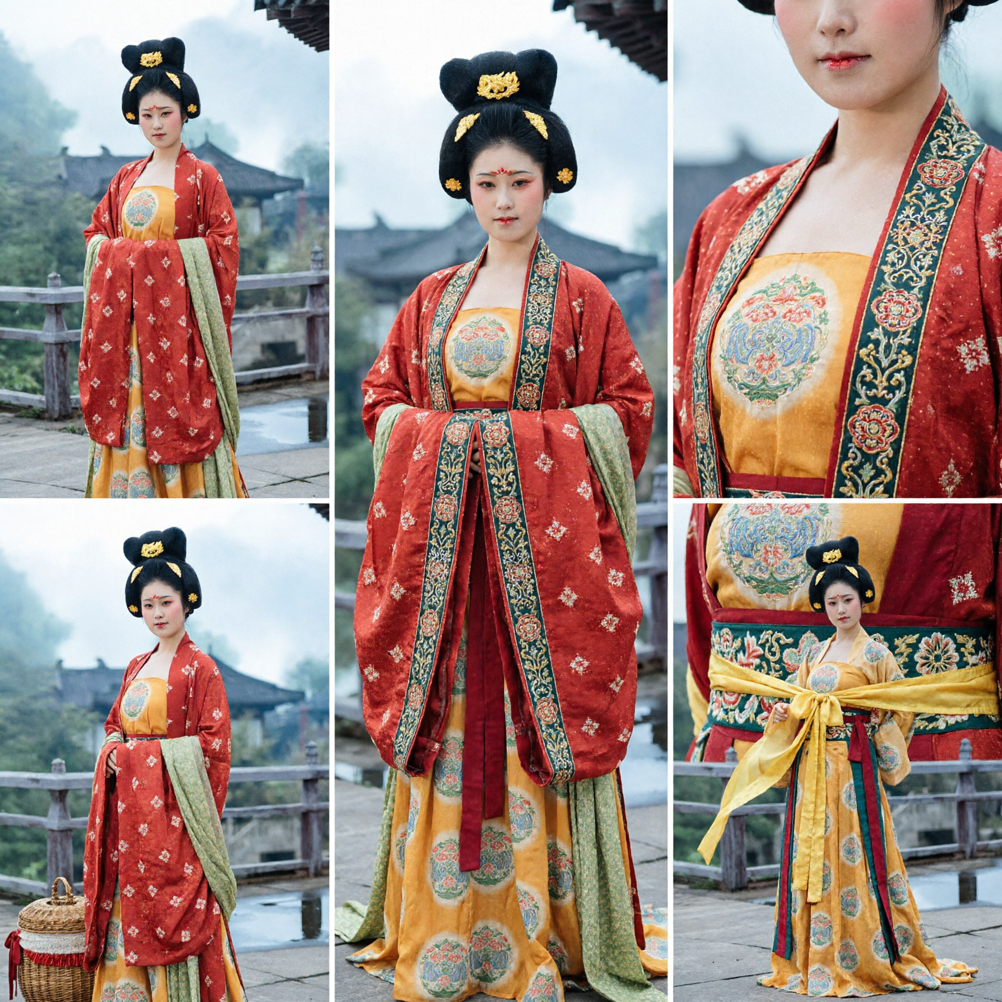 Elegant Tang Dynasty Hanfu Costume Red Robe Yellow Skirt Traditional Chinese Dress for Women Historical Cosplay