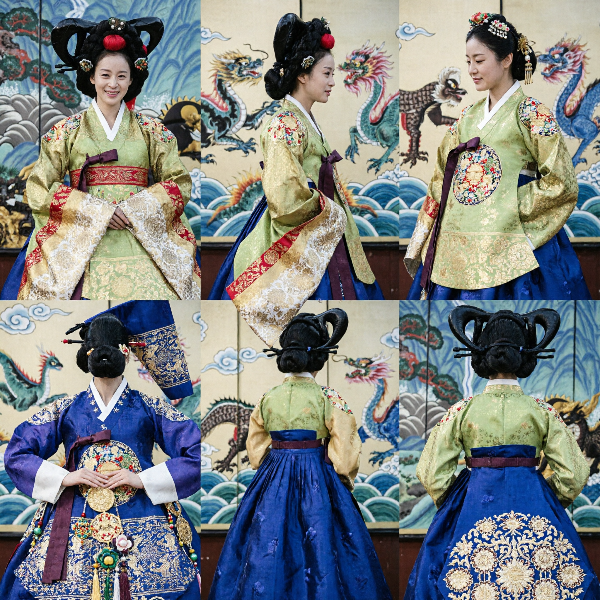 Elegant Royal Green and Gold Hanbok Traditional Korean Dress for Women Palace Tour and Photoshoot