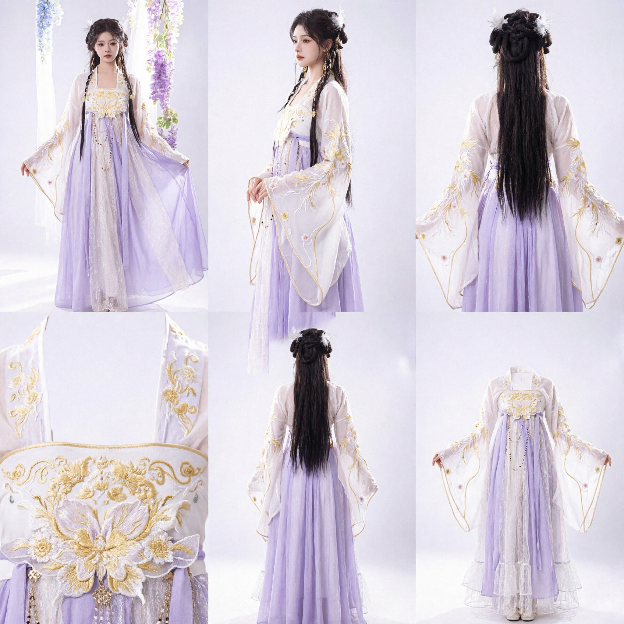 Elegant Purple and White Hanfu Traditional Chinese Costume Embroidered Ancient Fairy Dress for Women Performance