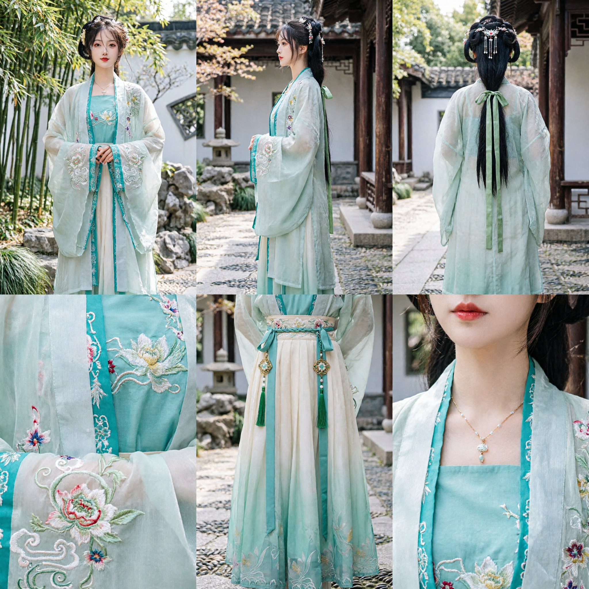 Traditional Chinese Hanfu Dress for Women Mint Green Embroidered Fairy Ancient Costume for Photography and Festivals