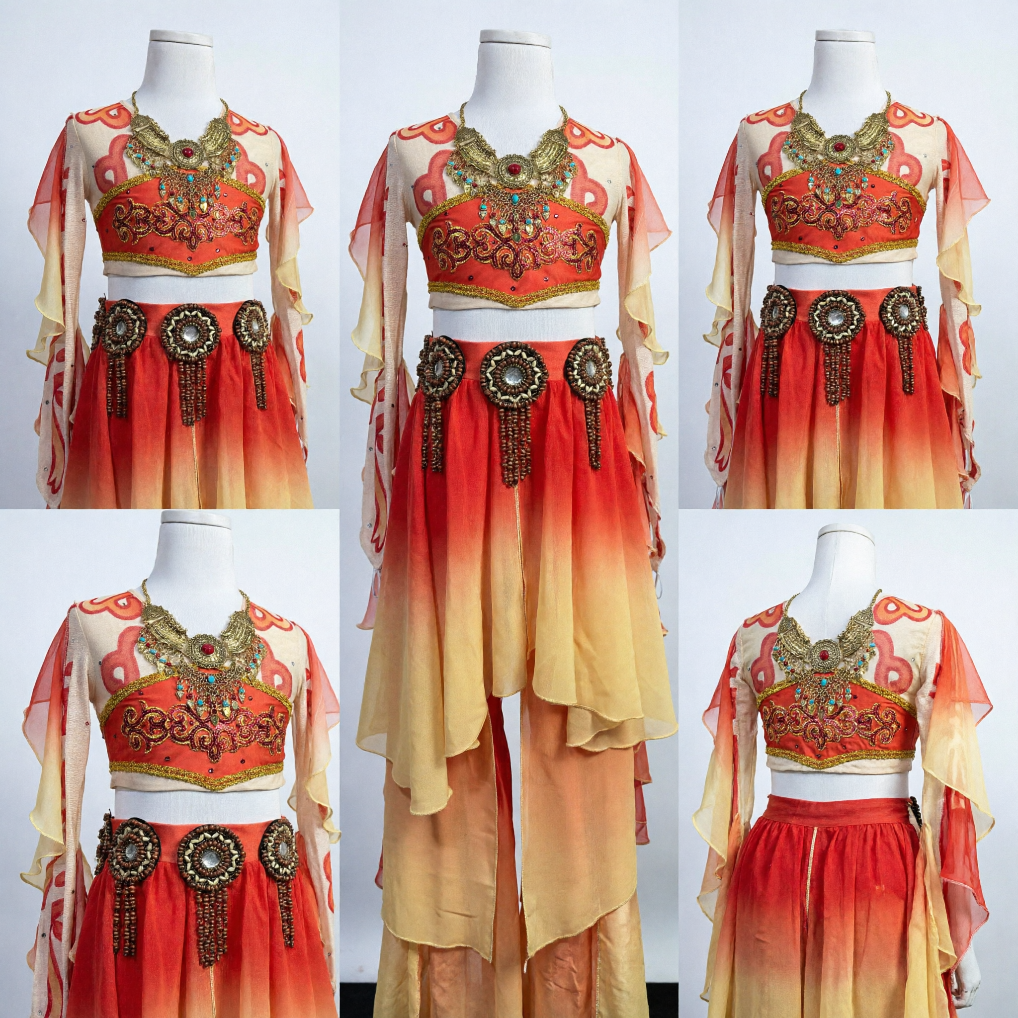 Chinese Traditional Dunhuang Flying Apsaras Dance Costume Women's Classical Performance Outfit with Beaded Accessories