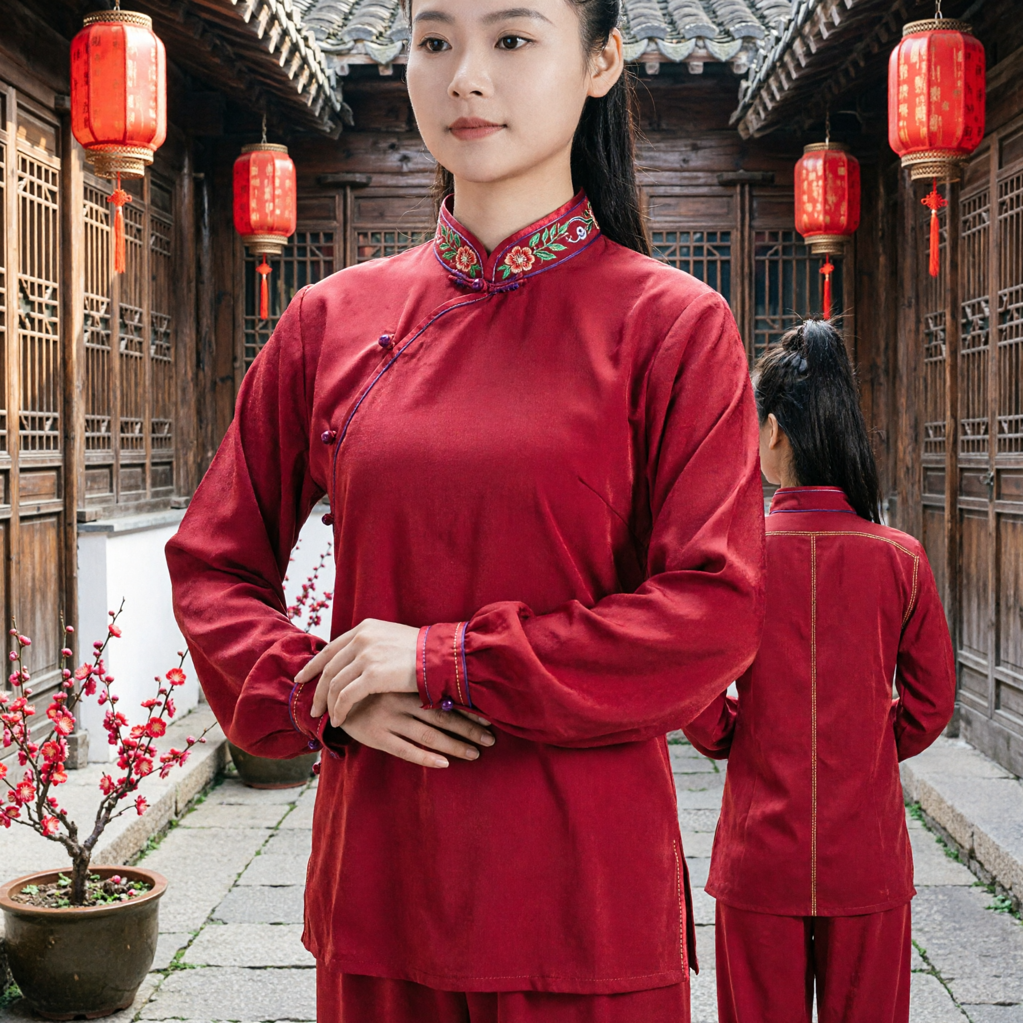 Traditional Chinese Red Kung Fu Uniform Women Tai Chi Martial Arts Costume for Performance and Practice