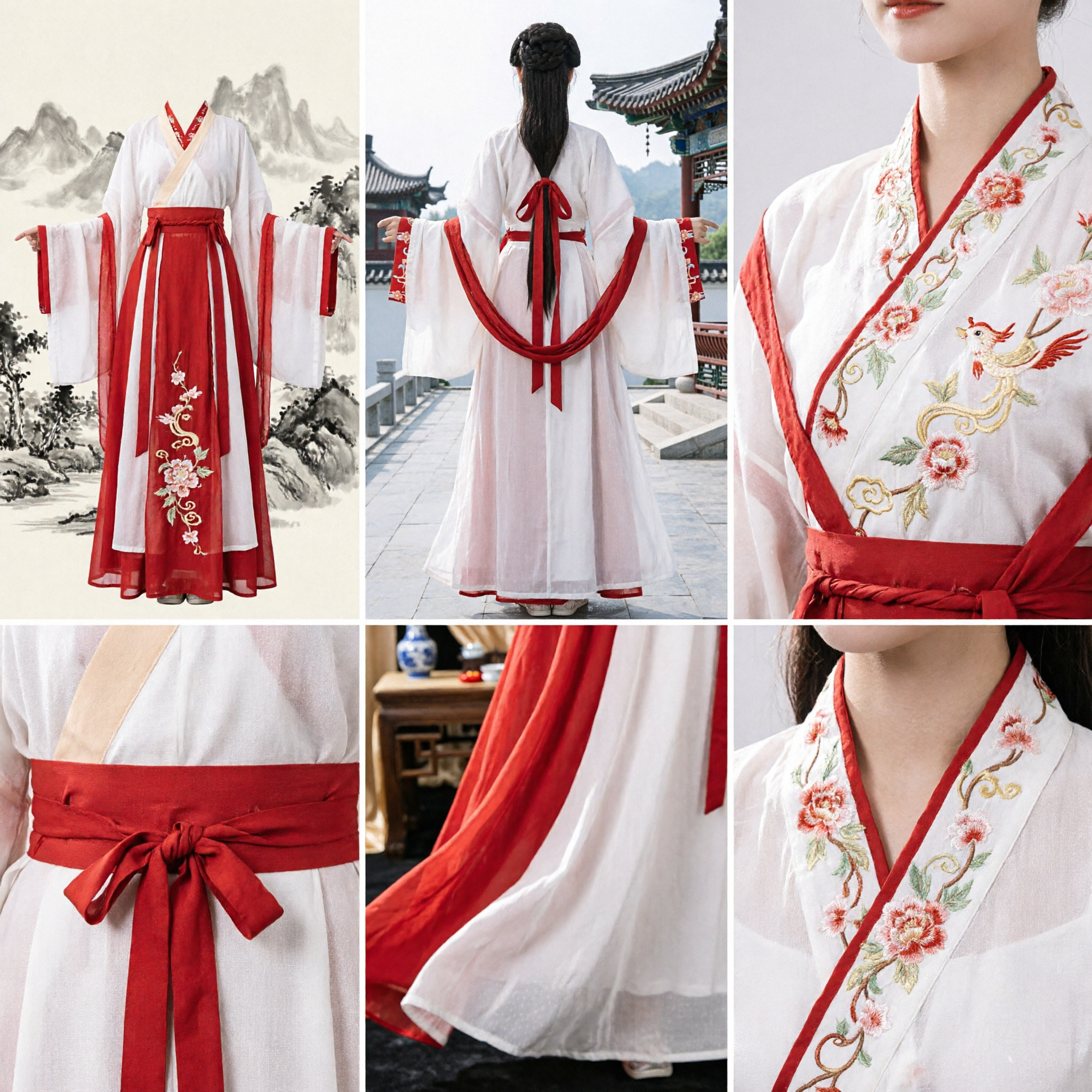 Traditional Chinese Hanfu Ancient Costume Tang Dynasty Fairy Dress White Top Red Skirt for Women Performance