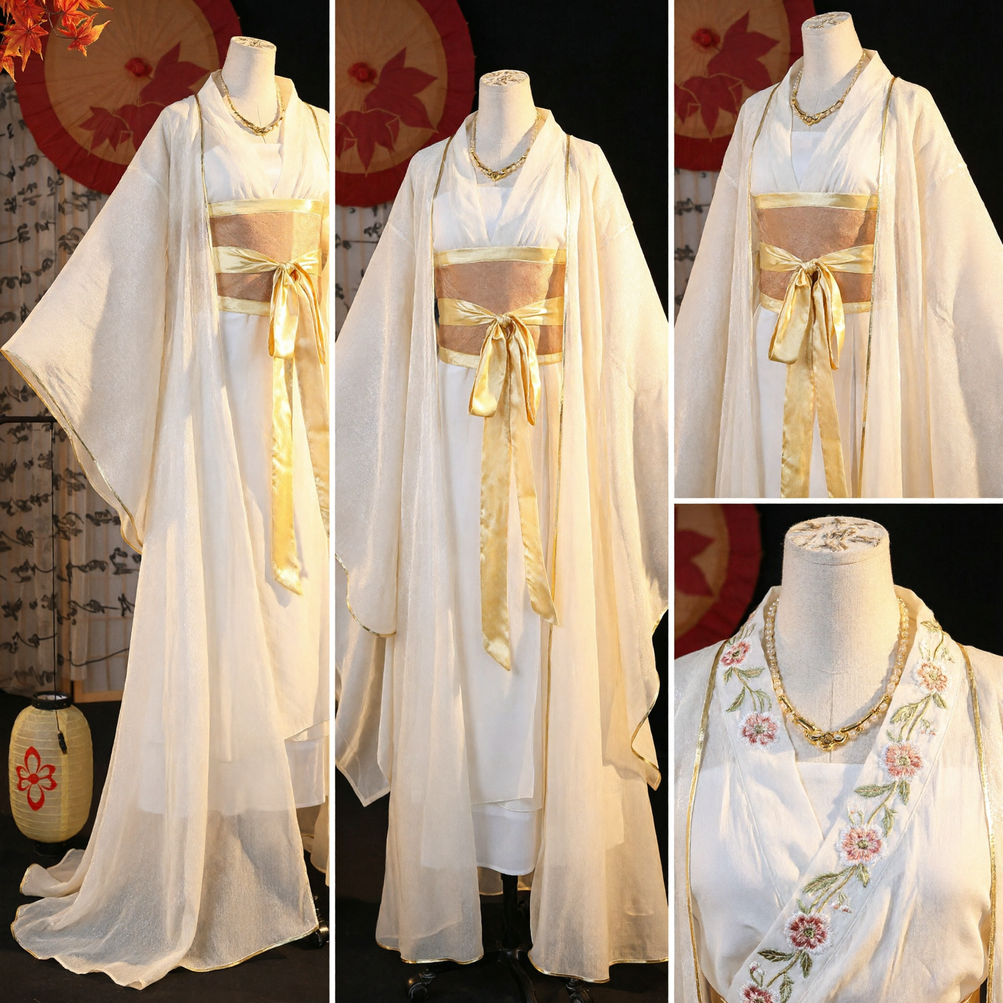 Elegant White Chinese Hanfu Dress Traditional Ancient Fairy Costume with Gold Trim for Women Cosplay