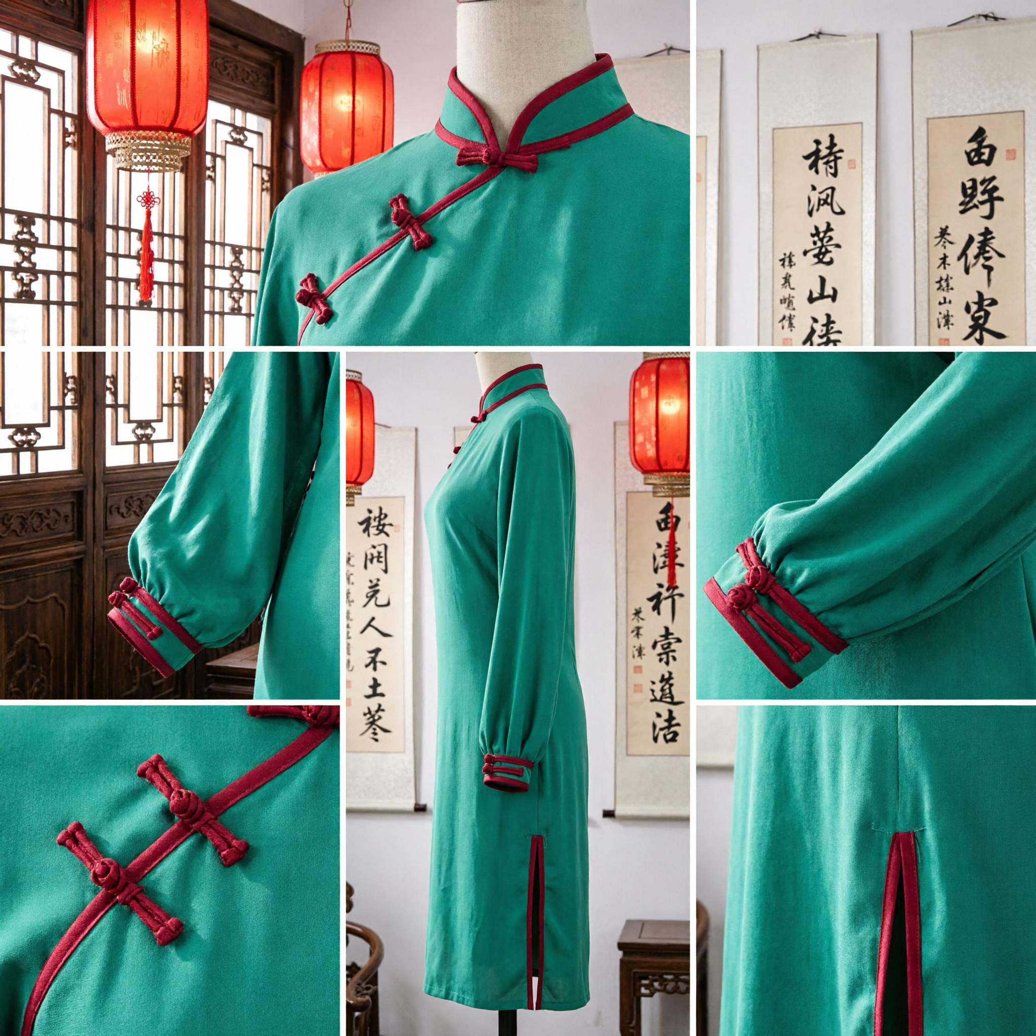Teal Green Traditional Chinese Kung Fu Uniform Tang Suit with Mandarin Collar for Martial Arts and Tai Chi