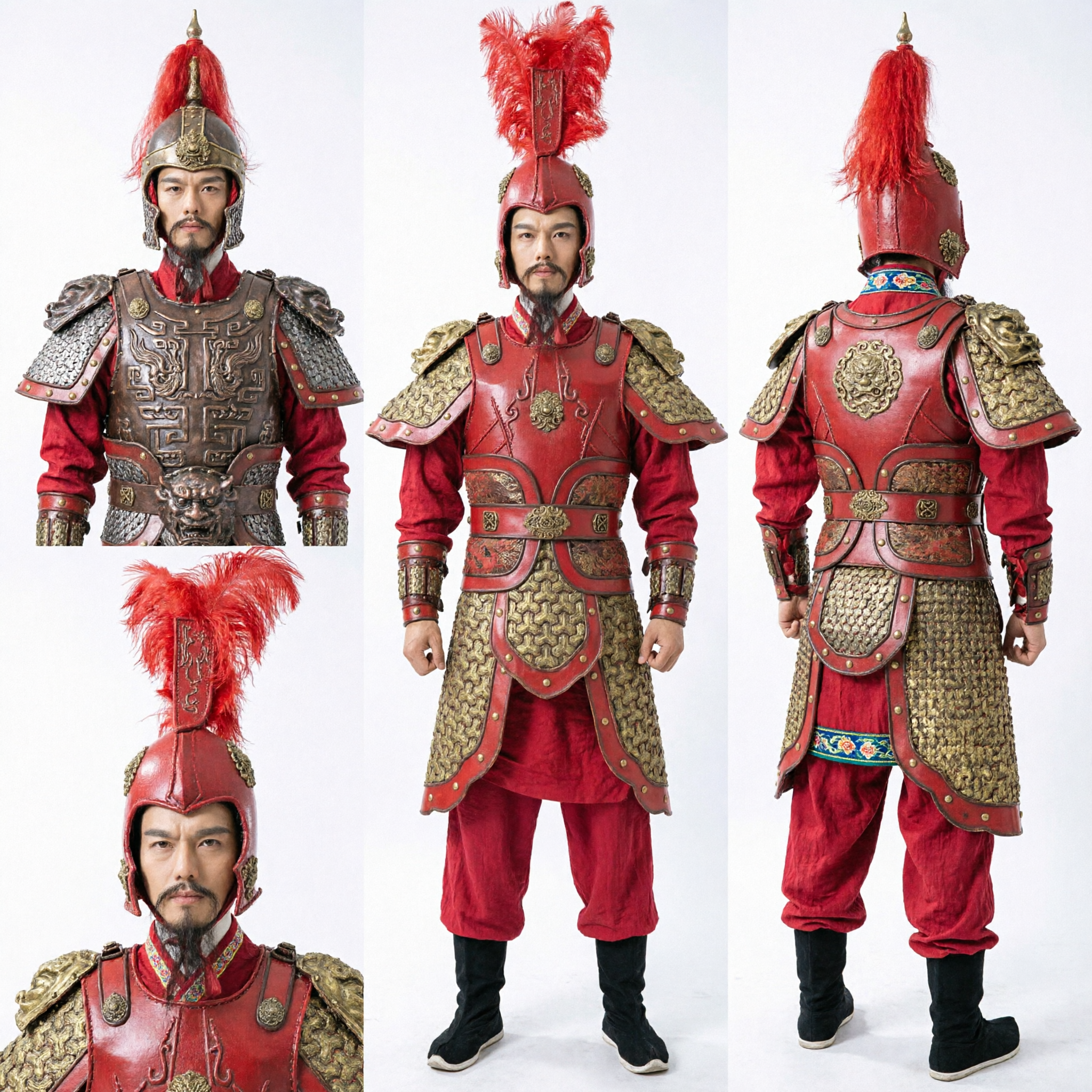 Men's Ancient Chinese General Red Armor Costume Complete Set Historical Warrior Cosplay Outfit for Performance