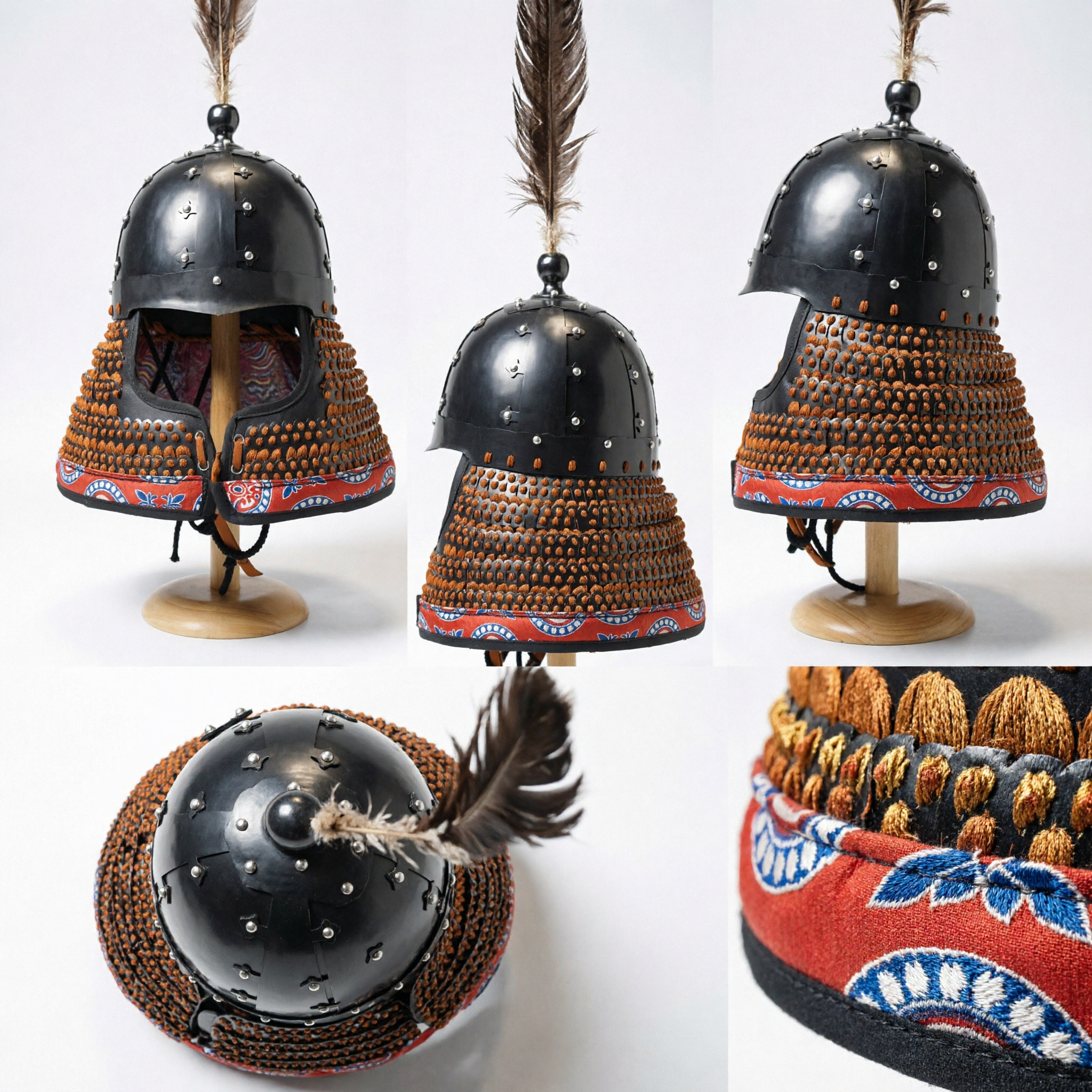 Traditional Chinese Ming Dynasty General Helmet Black Steel Armor with Feather for Hanfu Cosplay