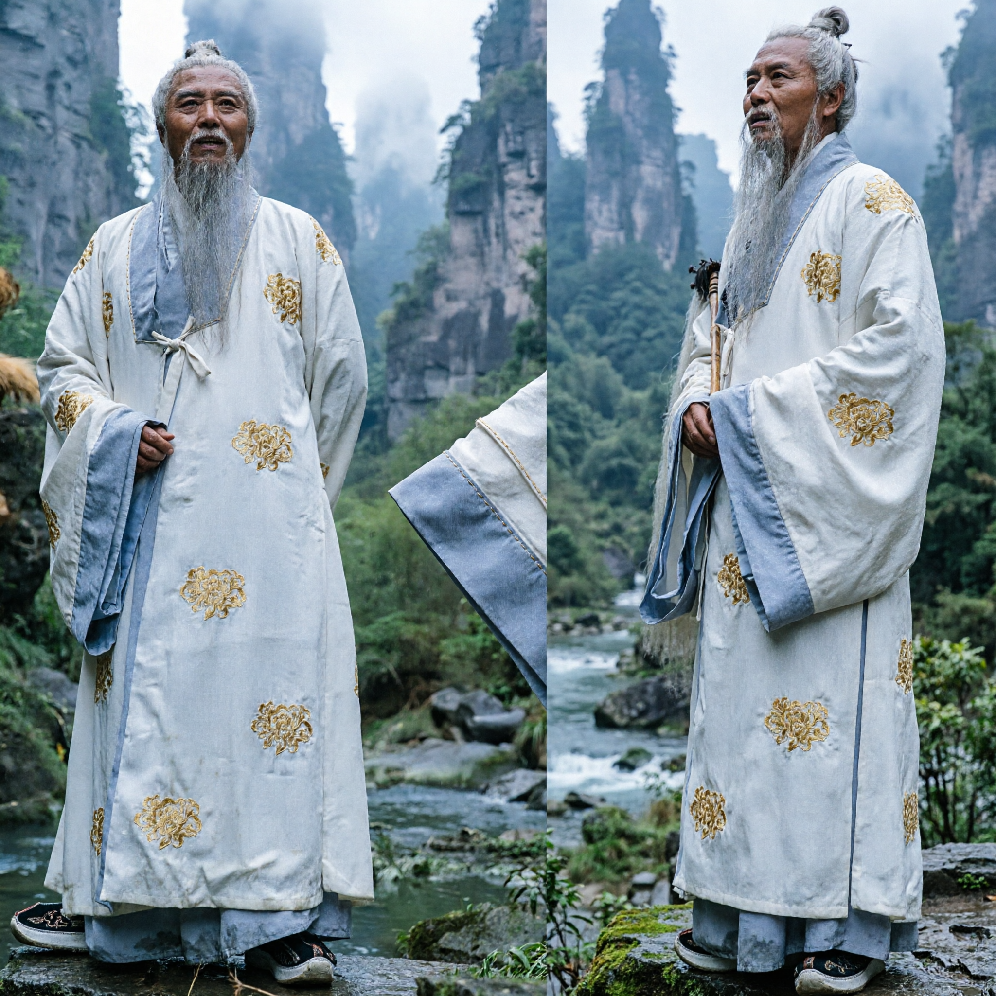 Traditional Chinese Wuxia Costume Men's Ancient Daoist Robe White Embroidery Hanfu Historical Drama Cosplay Outfit