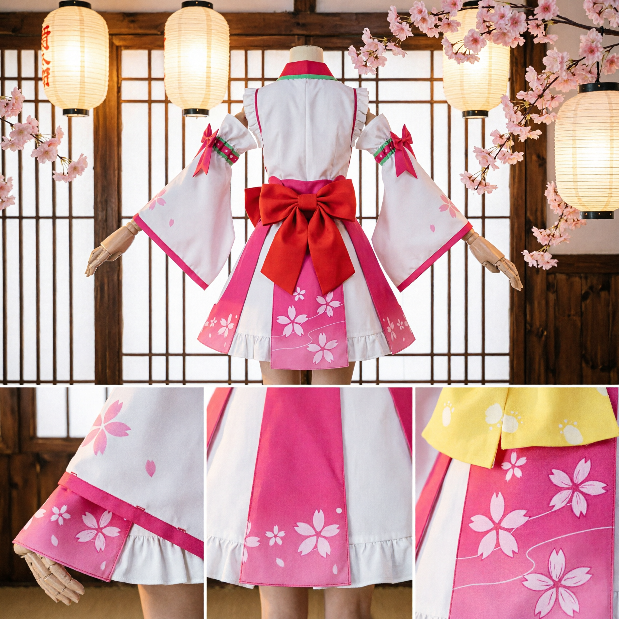 Kids Girls Ancient Chinese Fairy Costume Pink White Hanfu Dress Cherry Blossom Cosplay Performance Outfit
