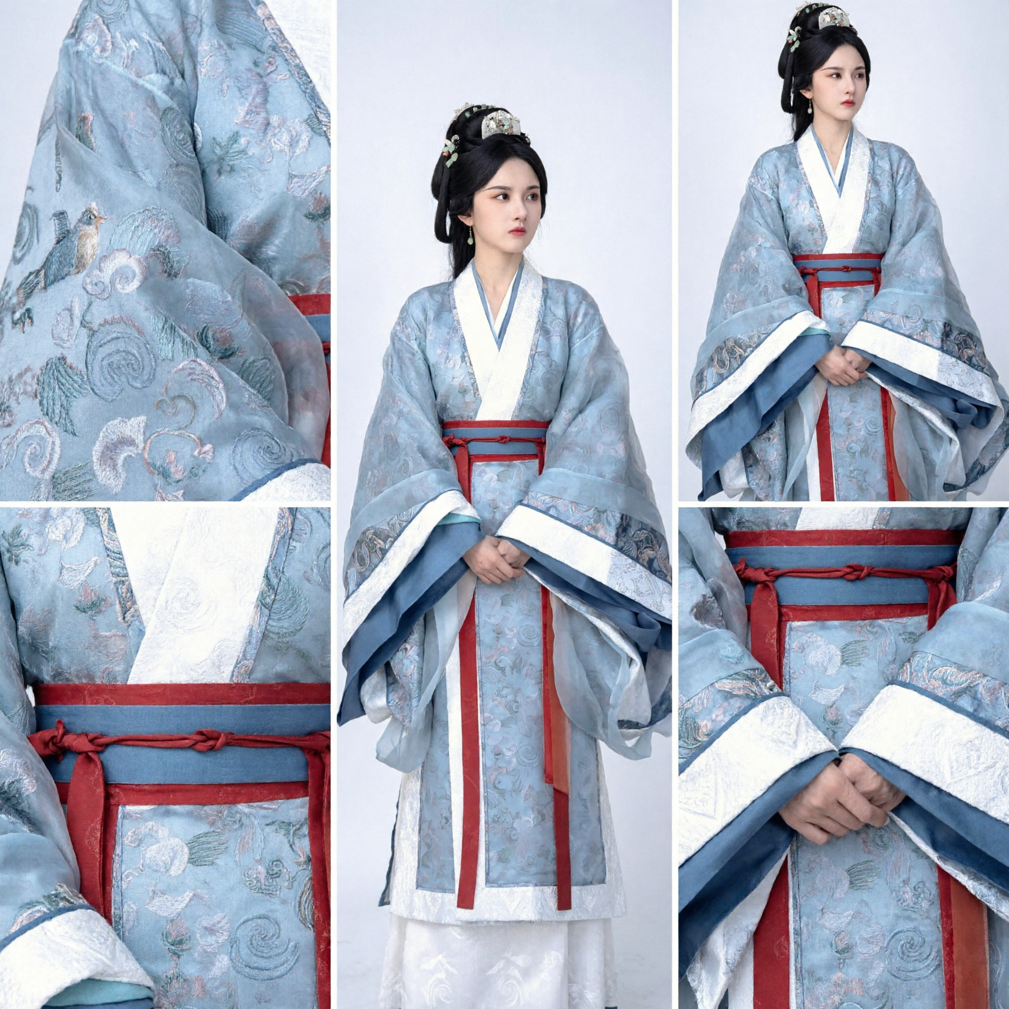 Elegant Blue Chinese Hanfu Traditional Ancient Nobility Princess Costume Wide Sleeve Dress for Women