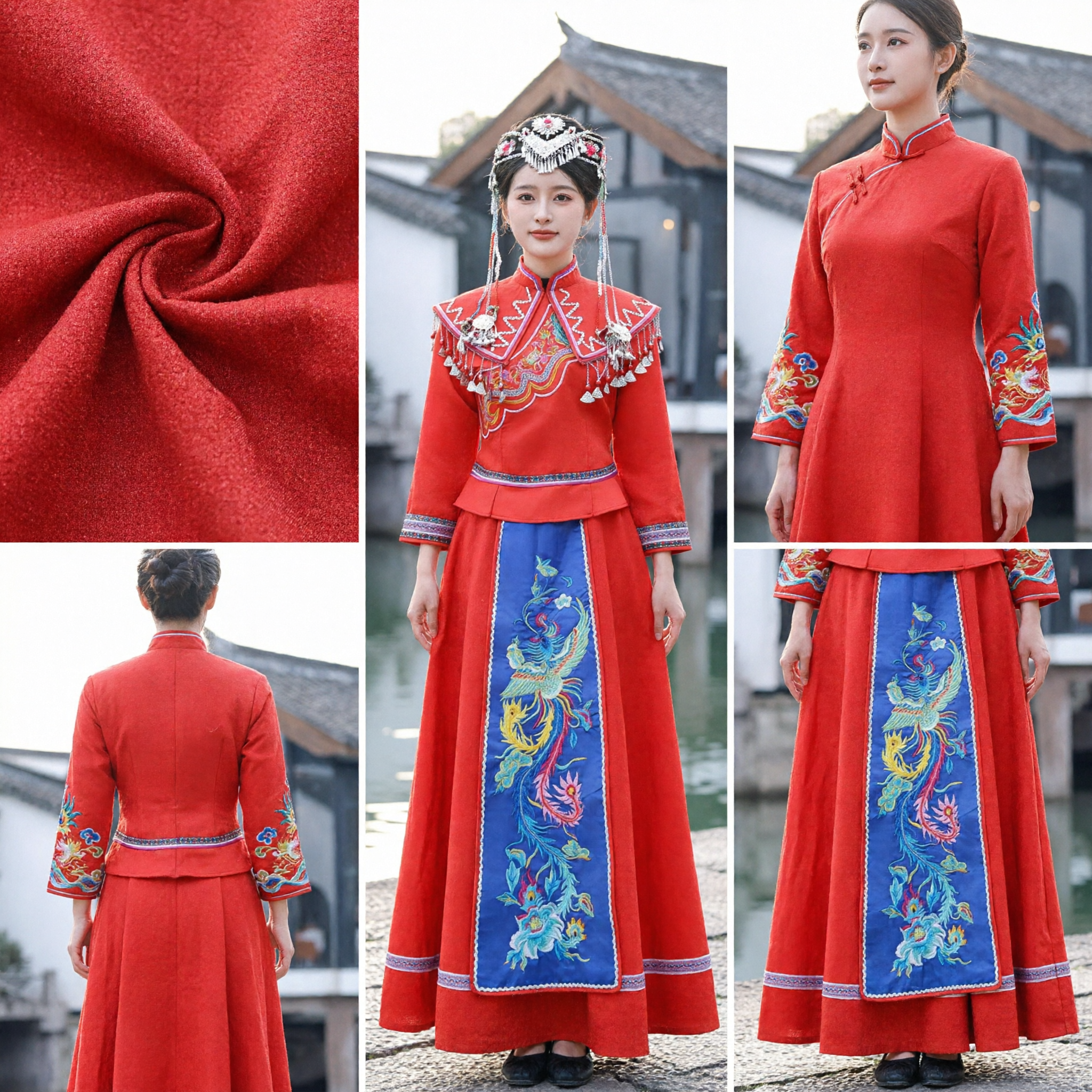 Traditional Chinese Red Bridal Costume with Phoenix Embroidery and Silver Tassels Ethnic Wedding Dress for Women