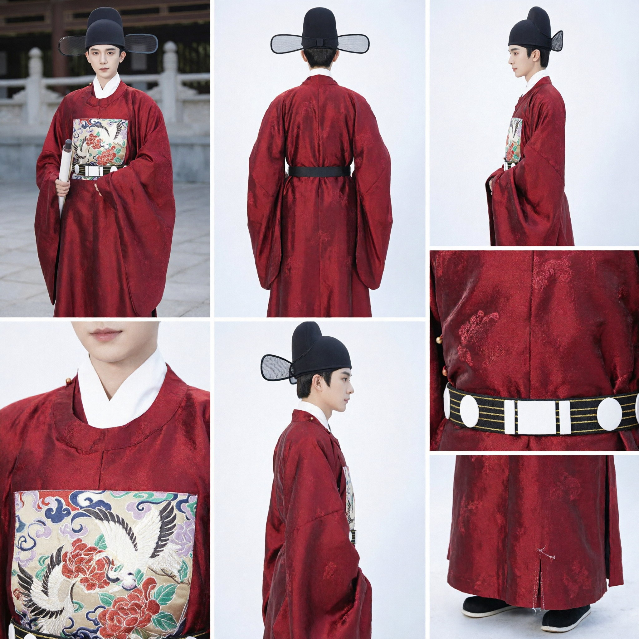 Ancient Chinese Ming Dynasty Official Red Robe Hanfu Costume Traditional Scholar Clothing for Men Cosplay