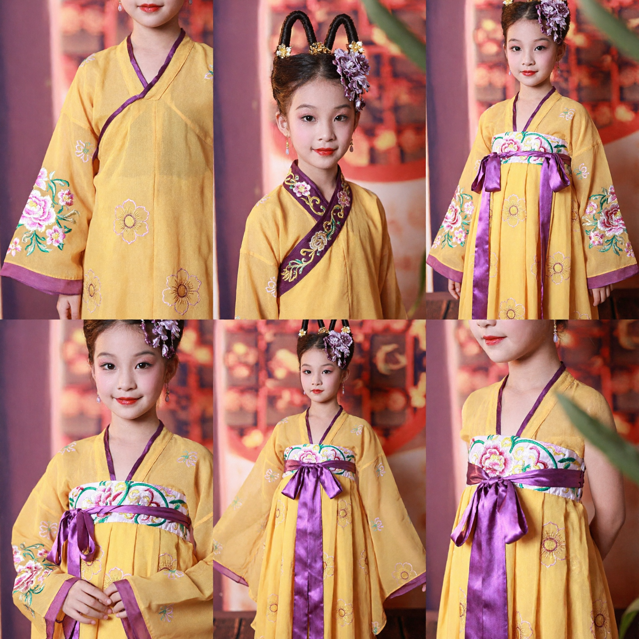 Girls Yellow Hanfu Traditional Chinese Clothing Kids Ancient Princess Costume for Dance Performance Party