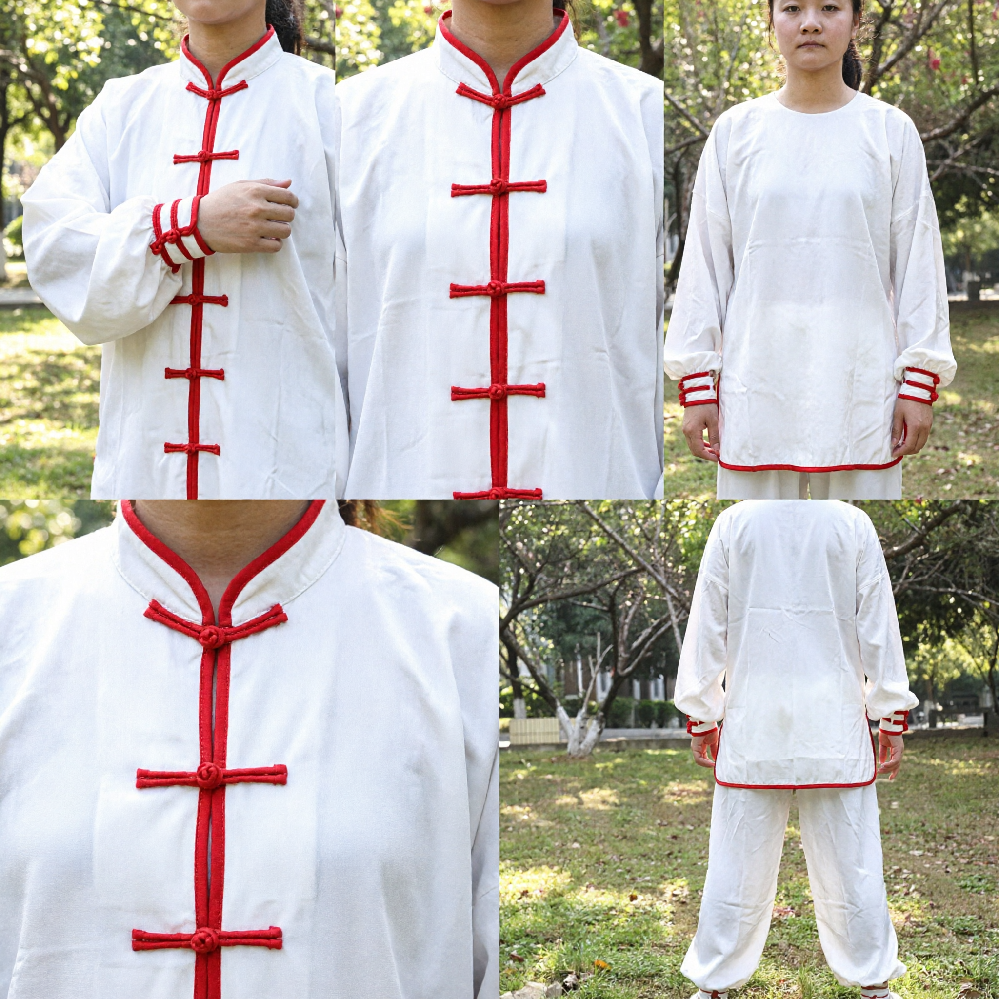 Women's Traditional White Tai Chi Uniform Kung Fu Suit Martial Arts Clothing with Red Trim