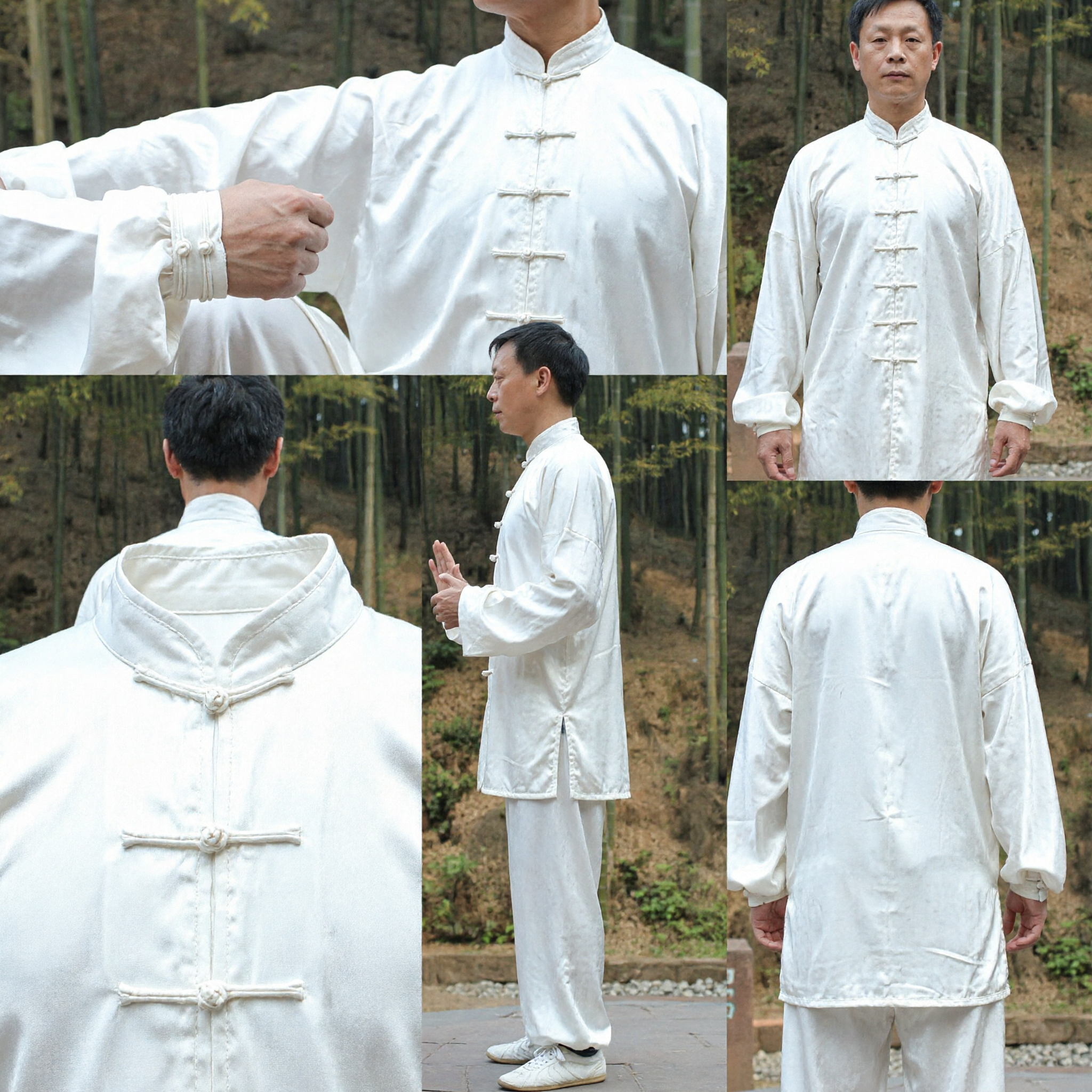 Men's White Traditional Chinese Tai Chi Kung Fu Uniform for Martial Arts Practice and Performance