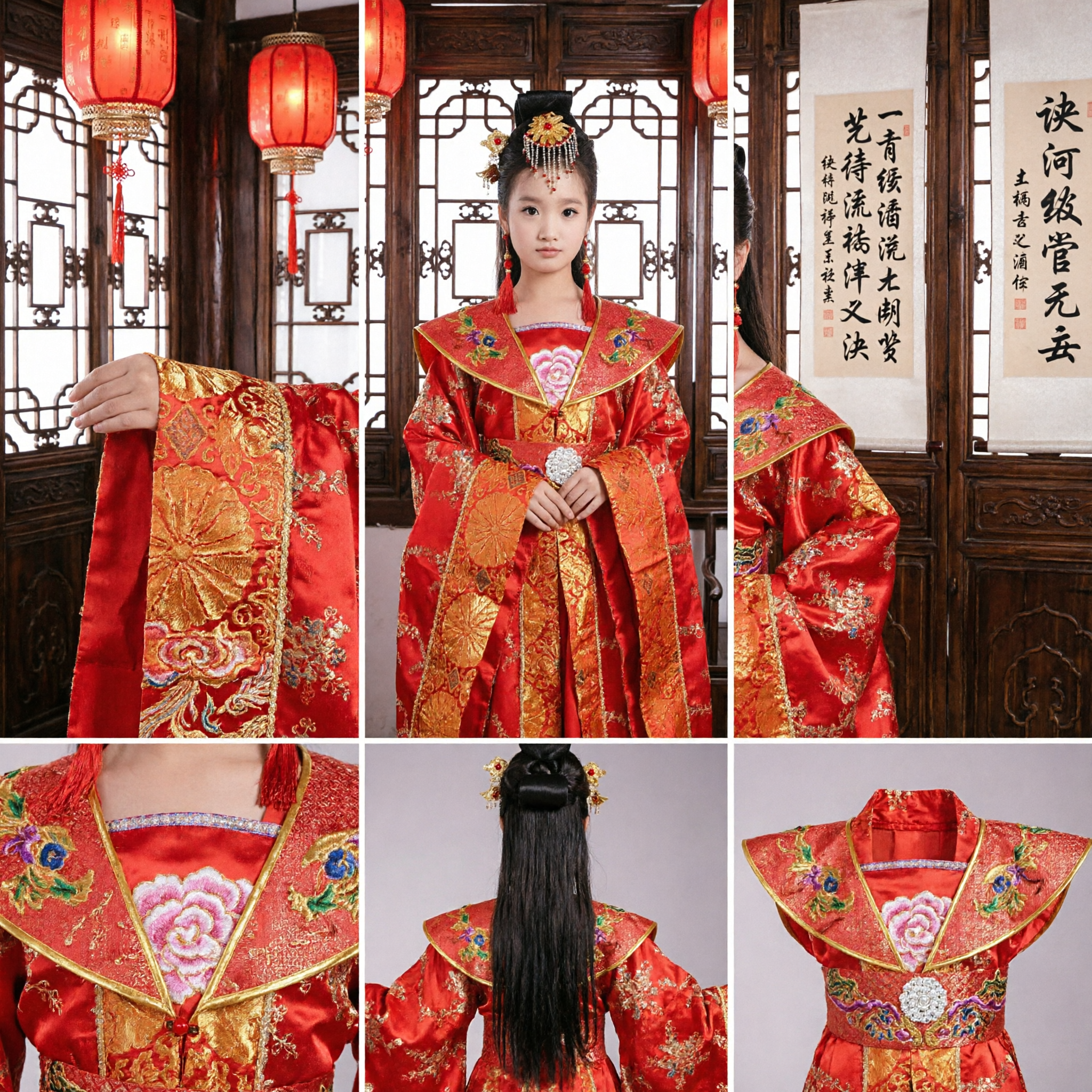 Girls Traditional Chinese Hanfu Costume Red Ancient Princess Dress for Dance Performance Stage Show and Halloween