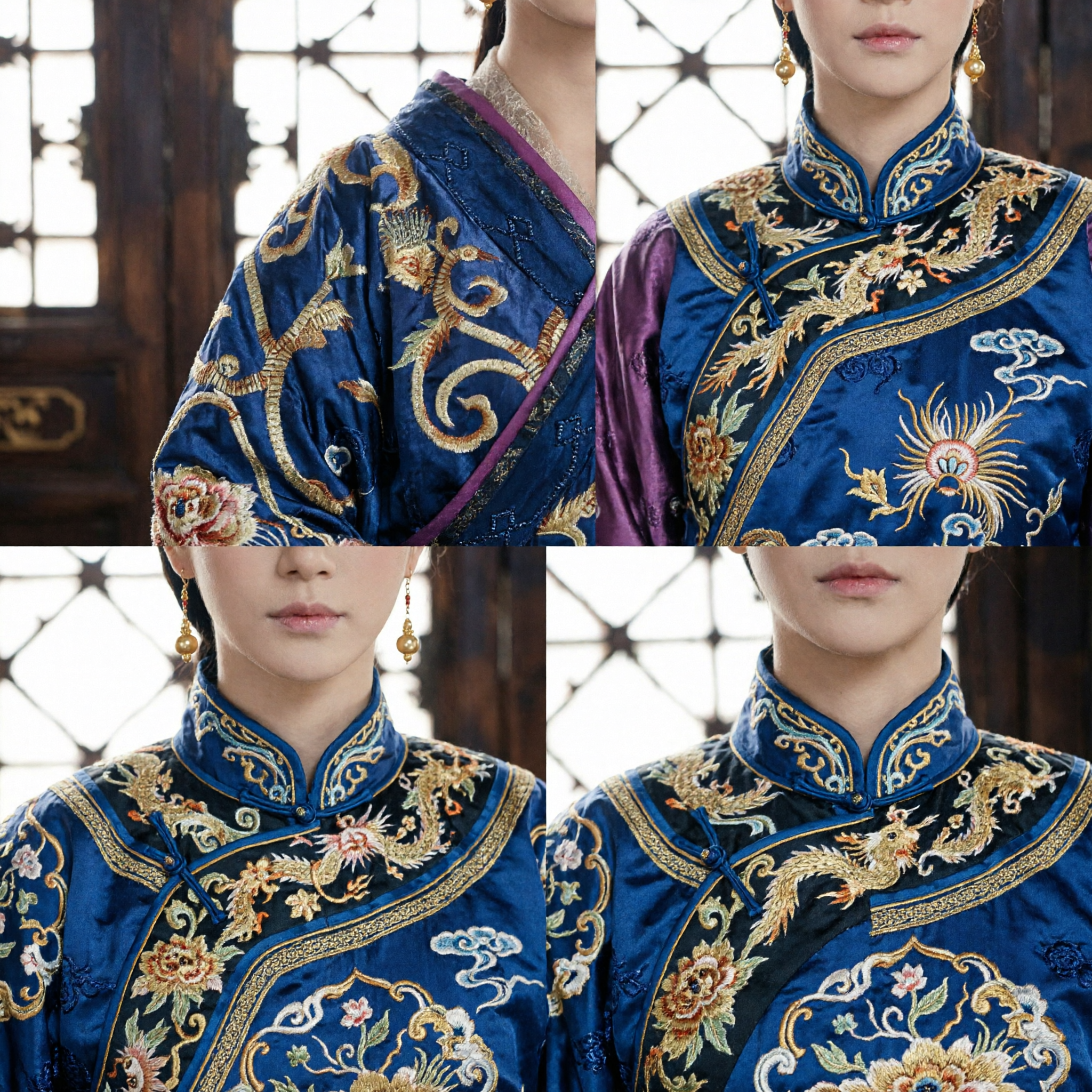 Royal Blue Ancient Chinese Empress Hanfu Costume with Gold Phoenix Crown for Cosplay and Performance