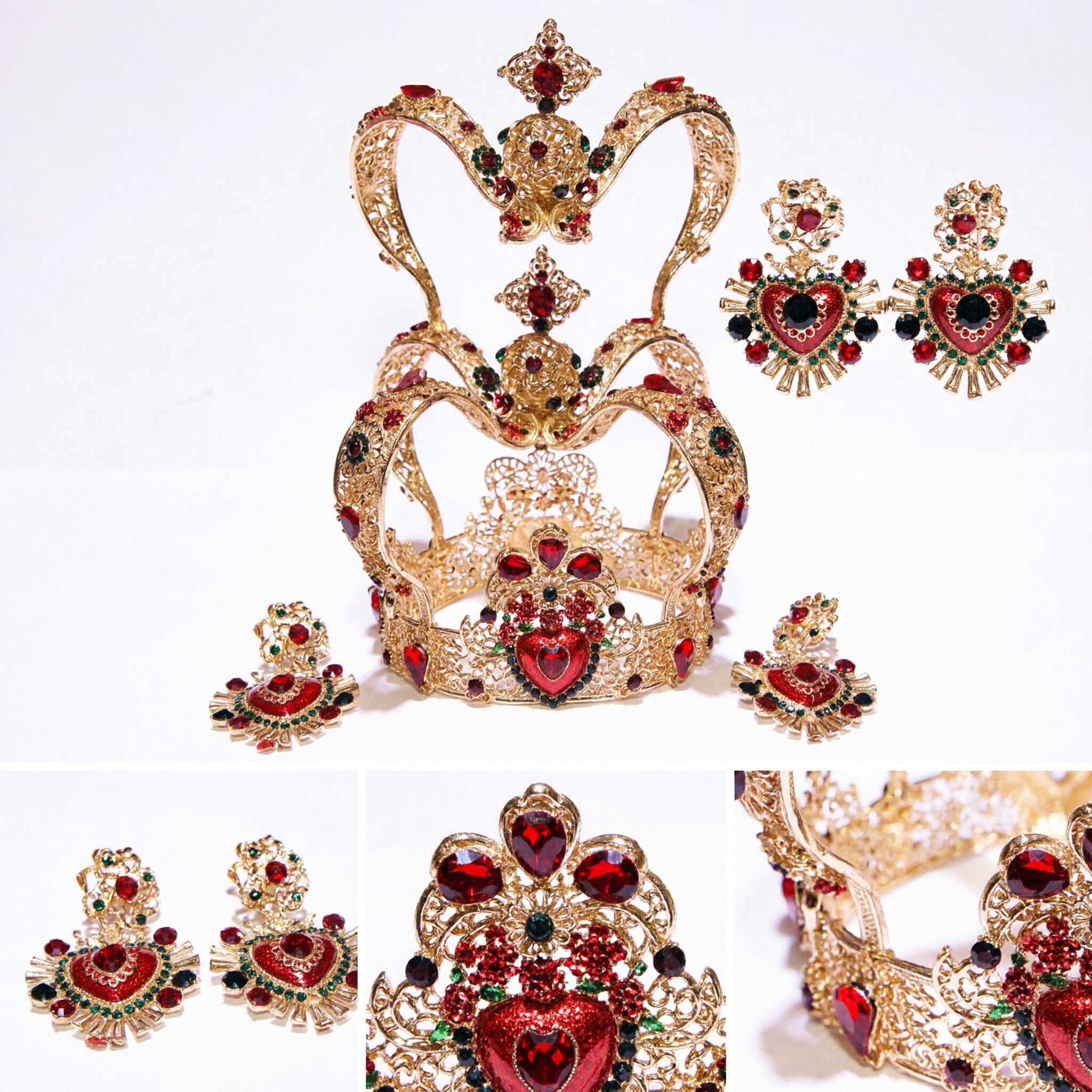 Royal Gold Plated Kundan Style Bridal Crown Tiara Set with Matching Earrings for Indian Wedding