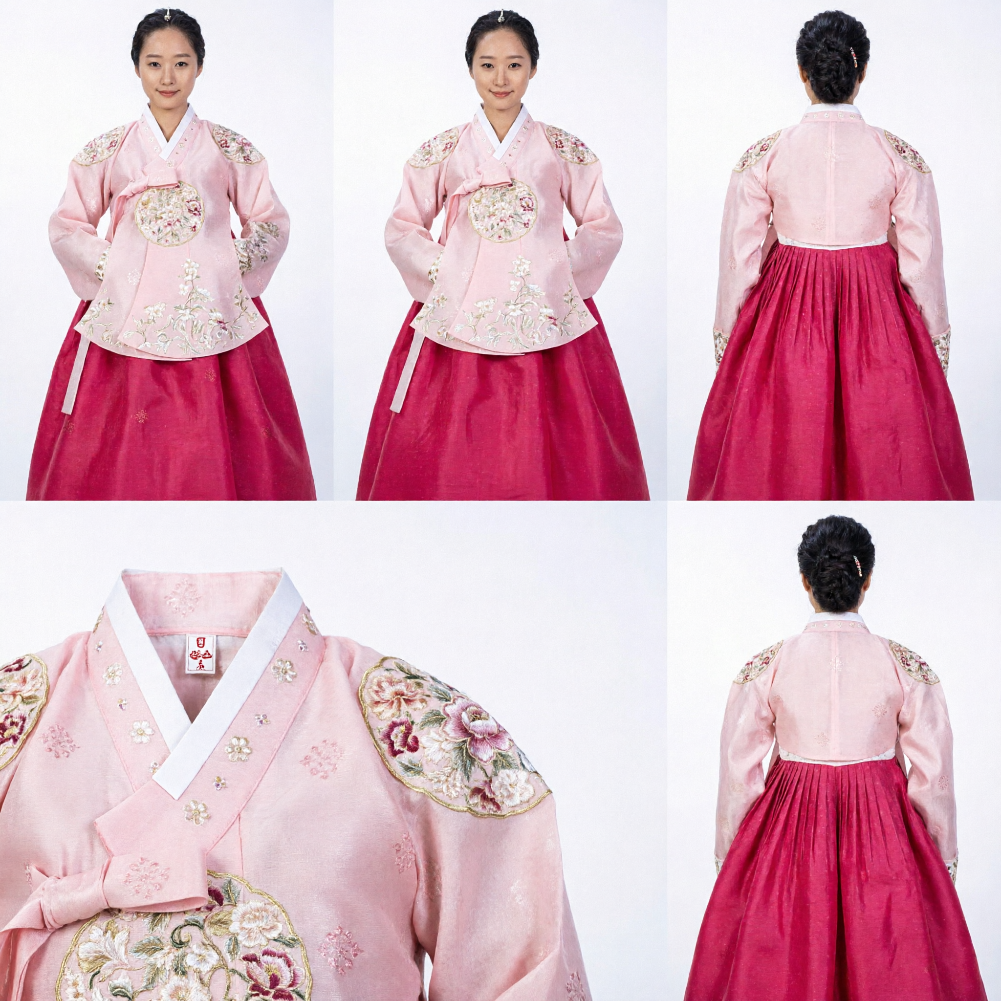 Traditional Korean Hanbok Dress for Women Pink Embroidered Top and Magenta Skirt Wedding Party Costume